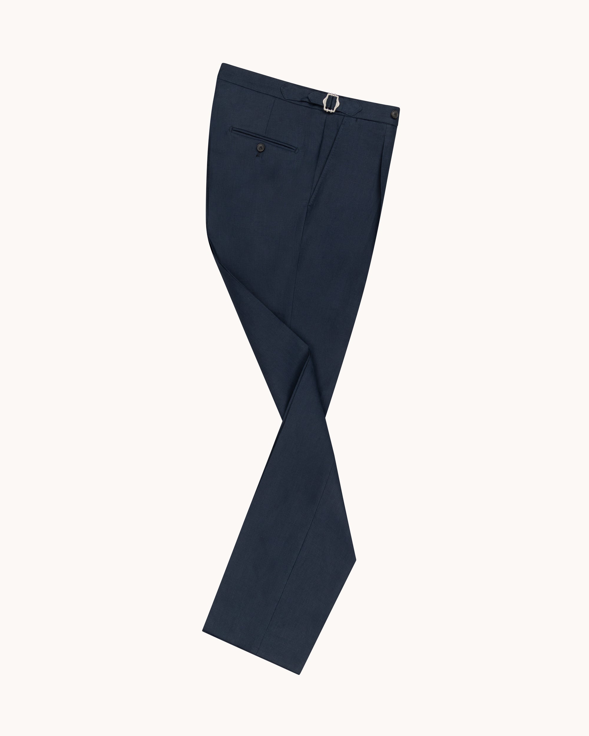 Single Pleat Trouser - Navy Linen