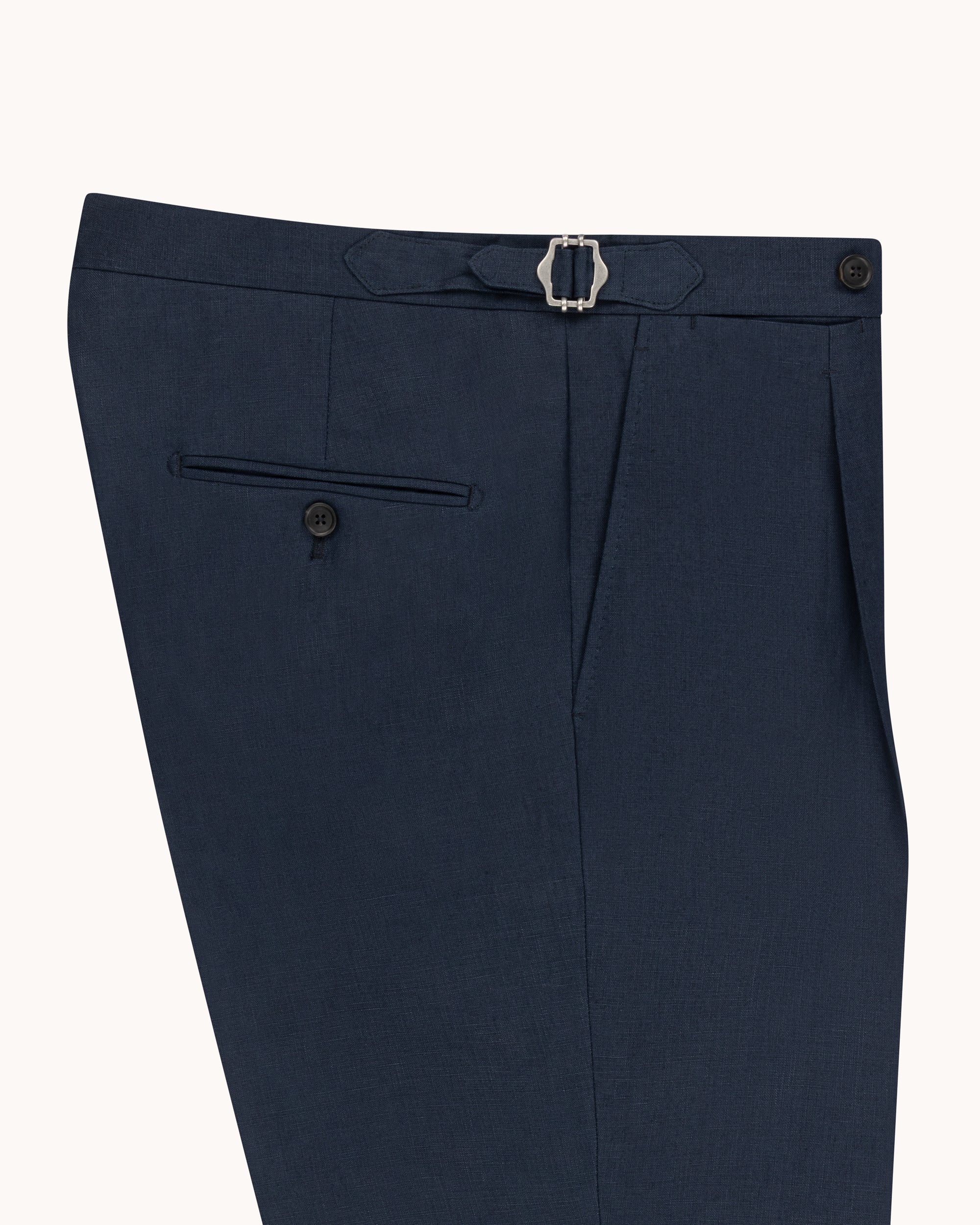 Single Pleat Trouser - Navy Linen