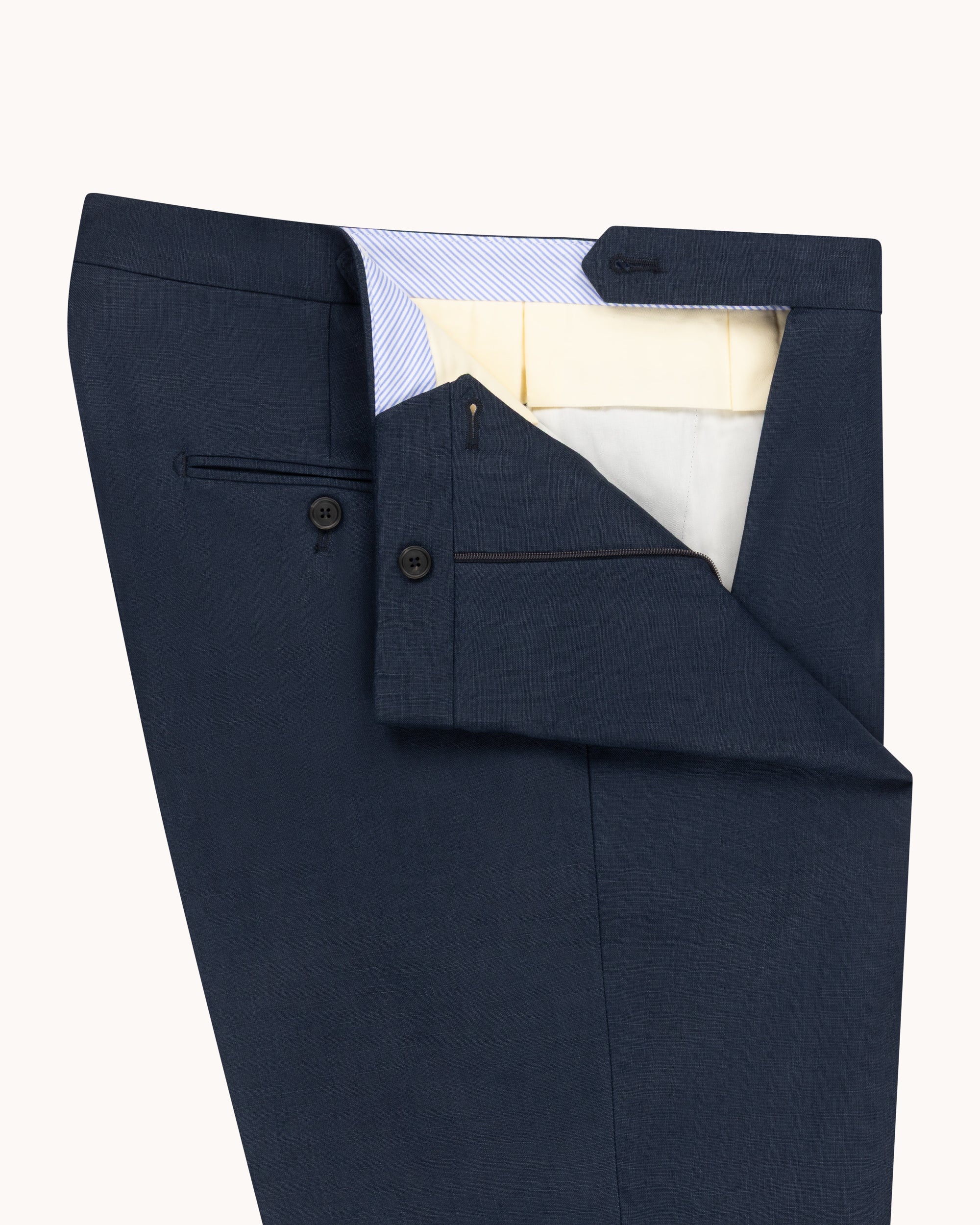 Single Pleat Trouser - Navy Linen