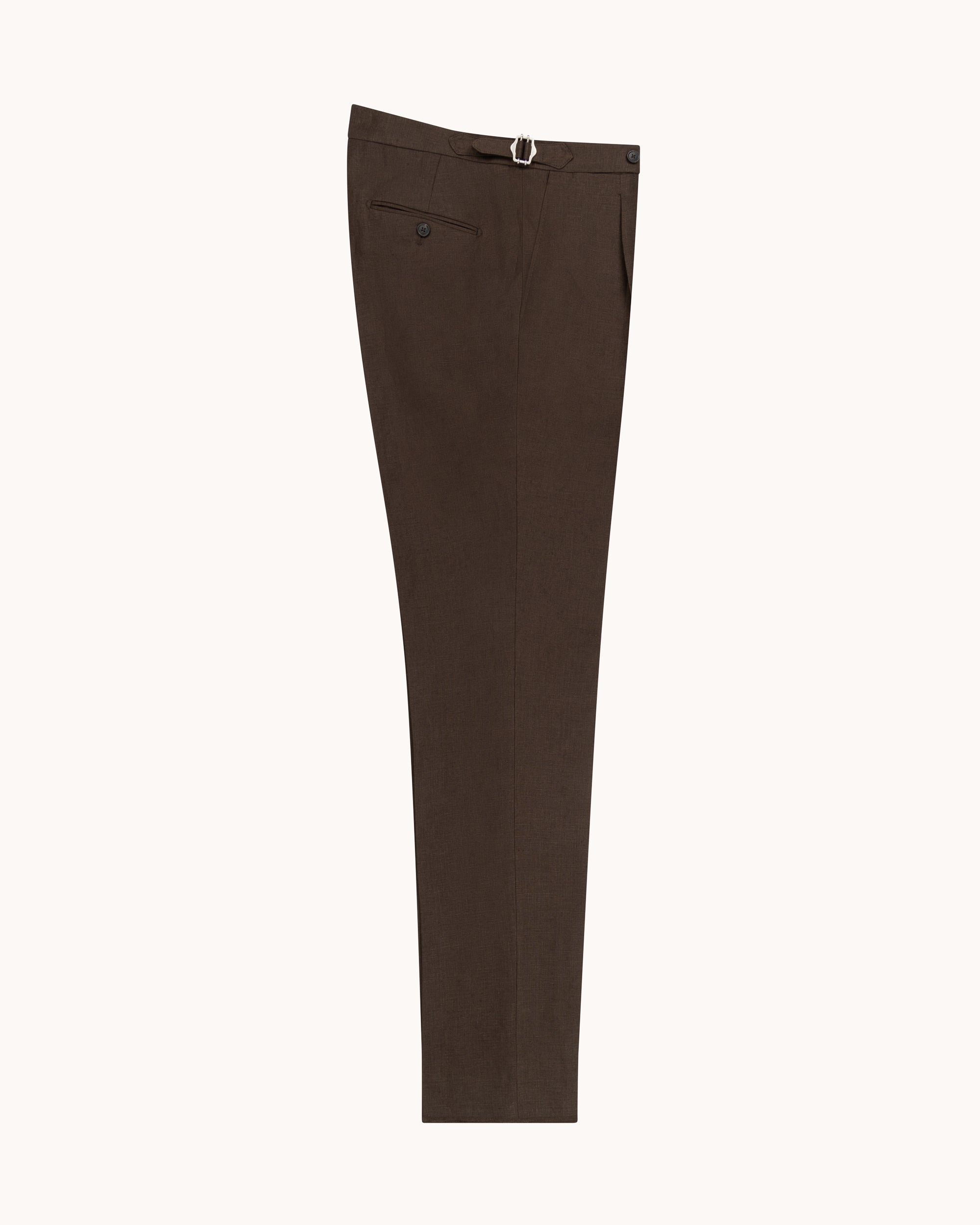 Single Pleat Trouser - Dark Brown Linen