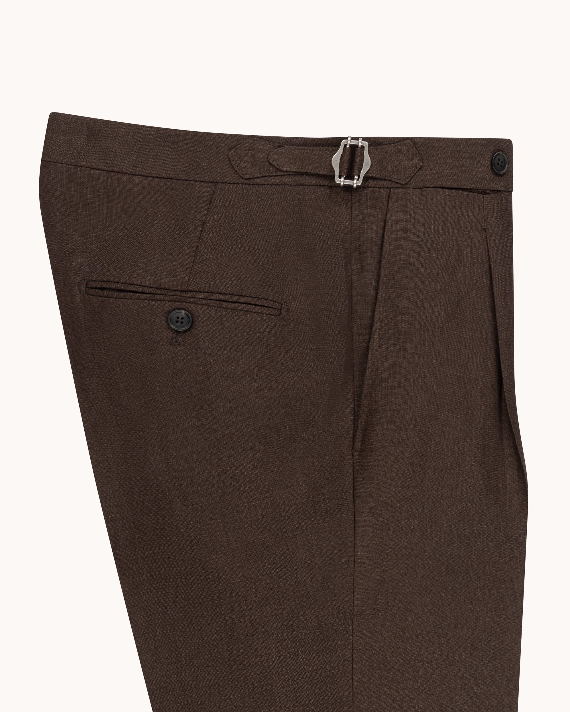 Single Pleat Trouser - Dark Brown Linen