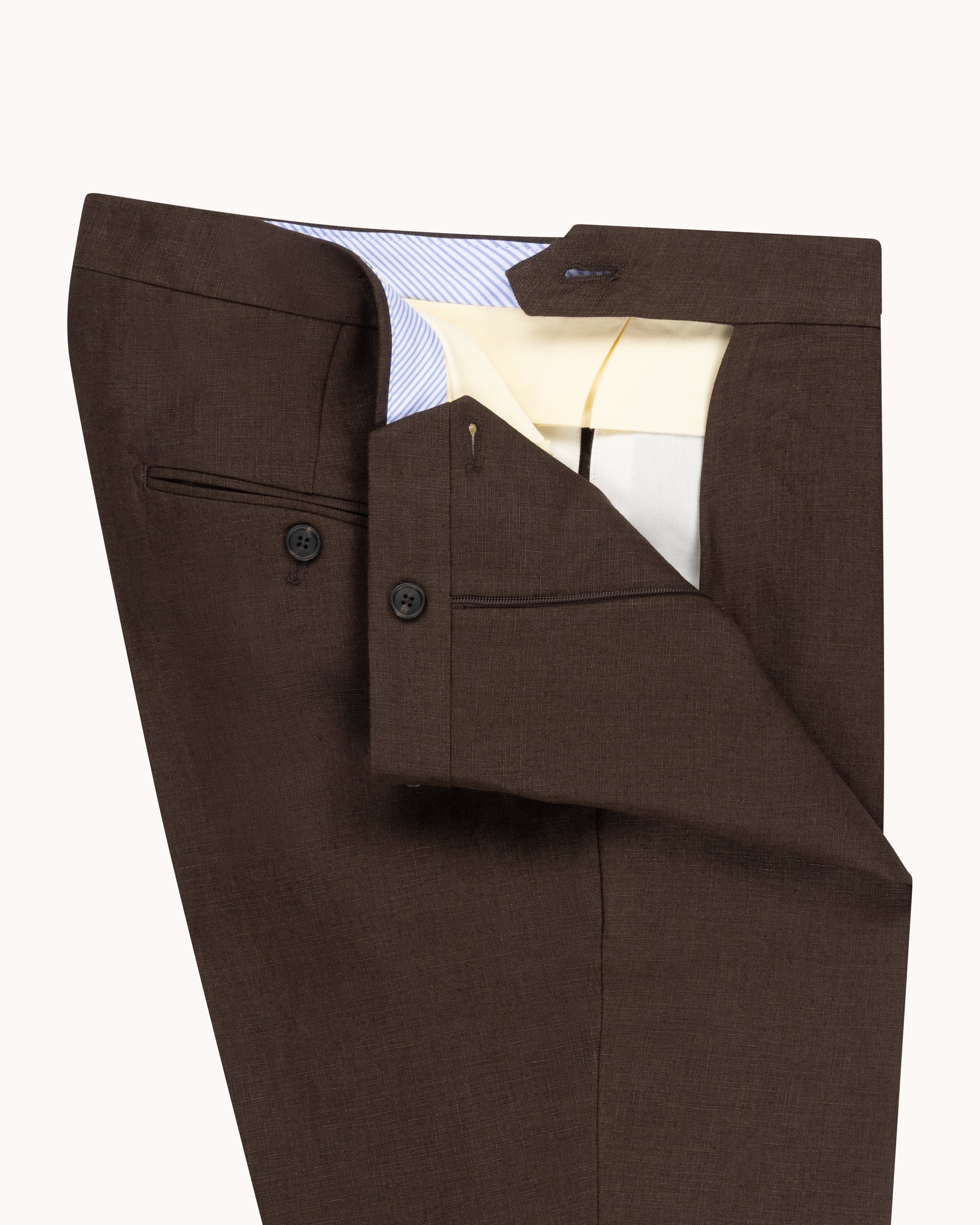 Single Pleat Trouser - Dark Brown Linen