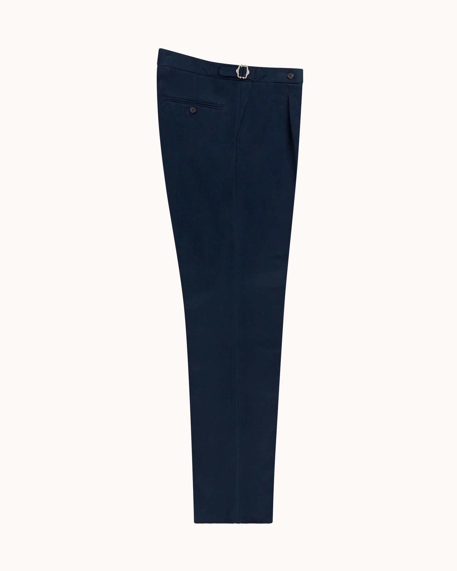 Classic Pleated Trouser - Navy Brushed Cotton