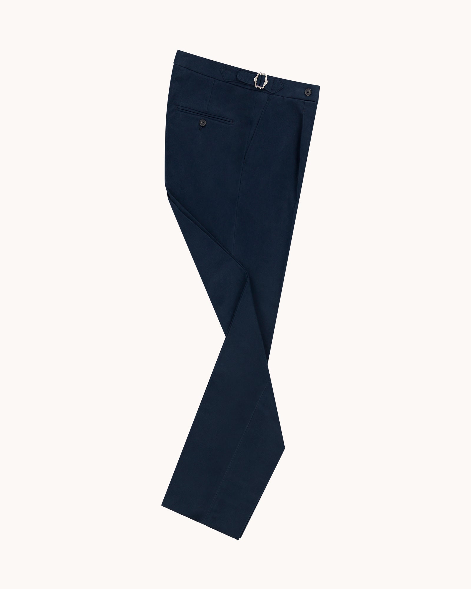 Classic Pleated Trouser - Navy Brushed Cotton