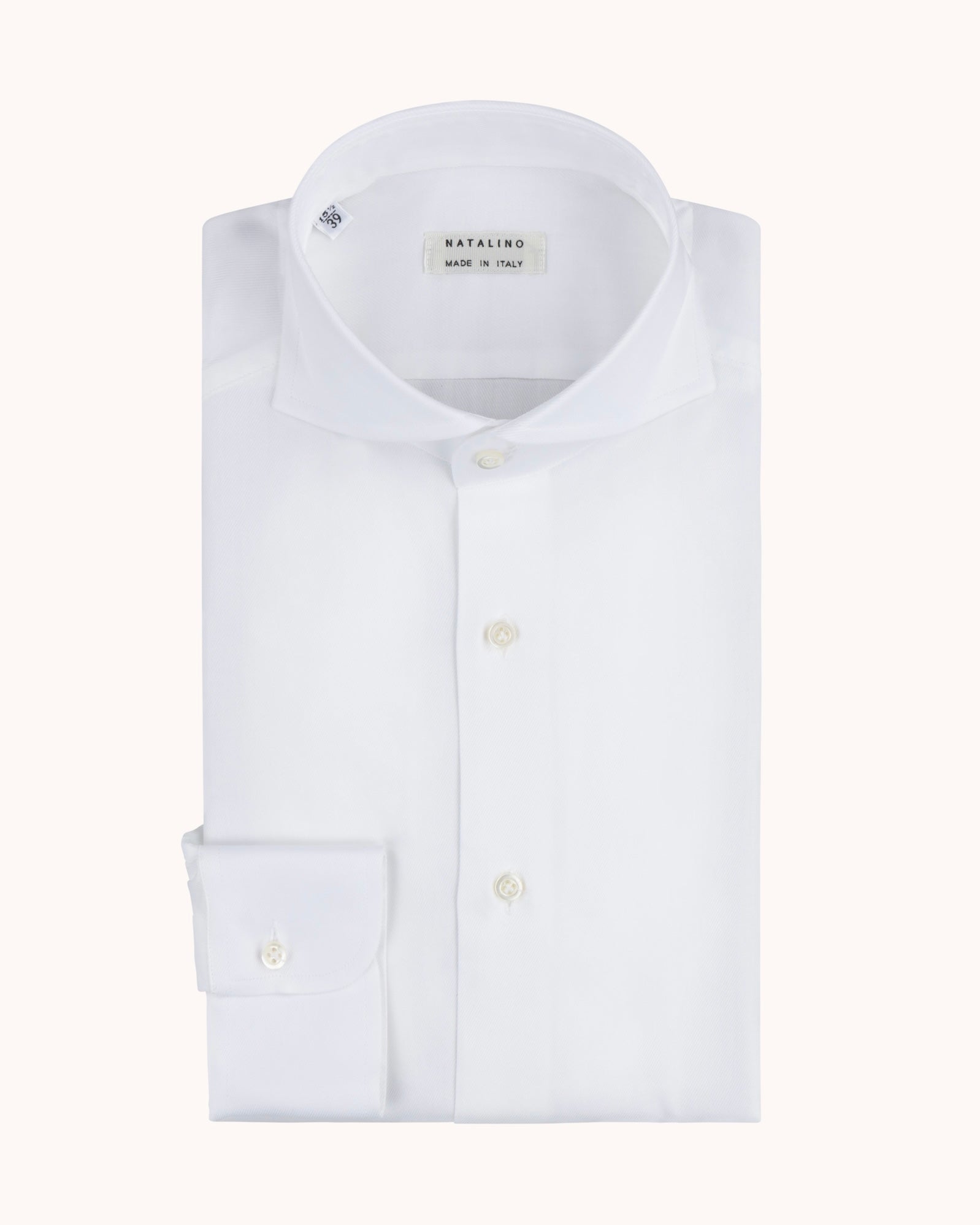 Spread Collar Shirt - White Cotton Twill
