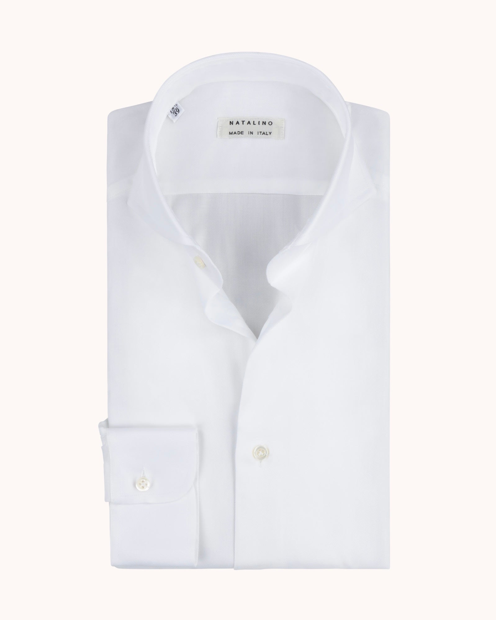 Spread Collar Shirt - White Cotton Twill