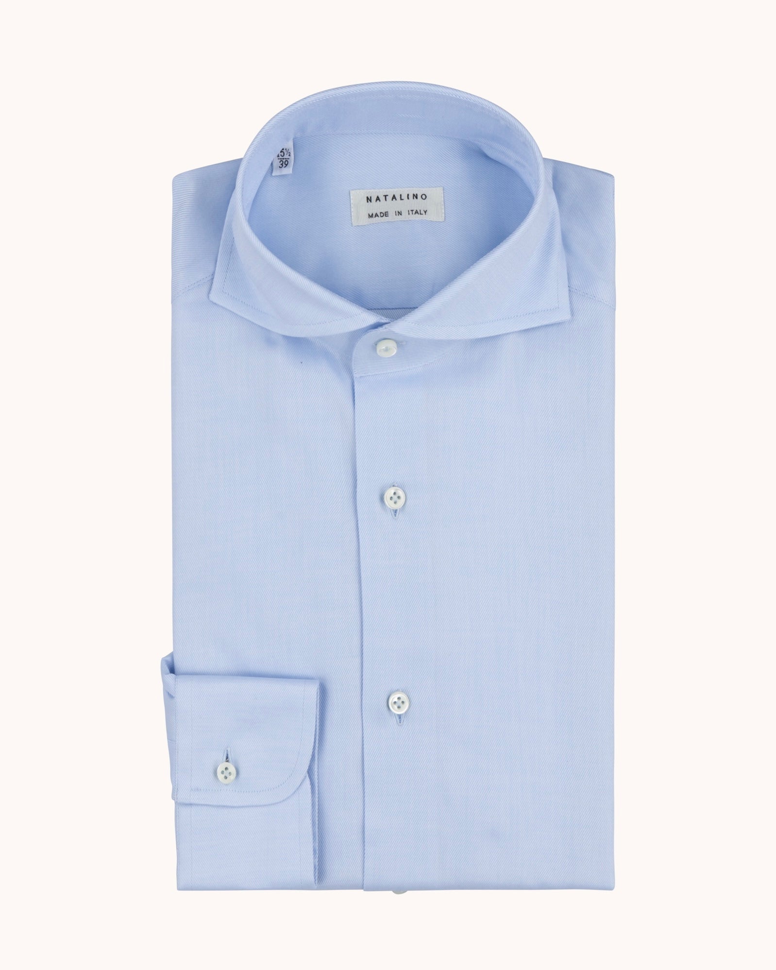 Spread Collar Shirt - Blue Cotton Twill