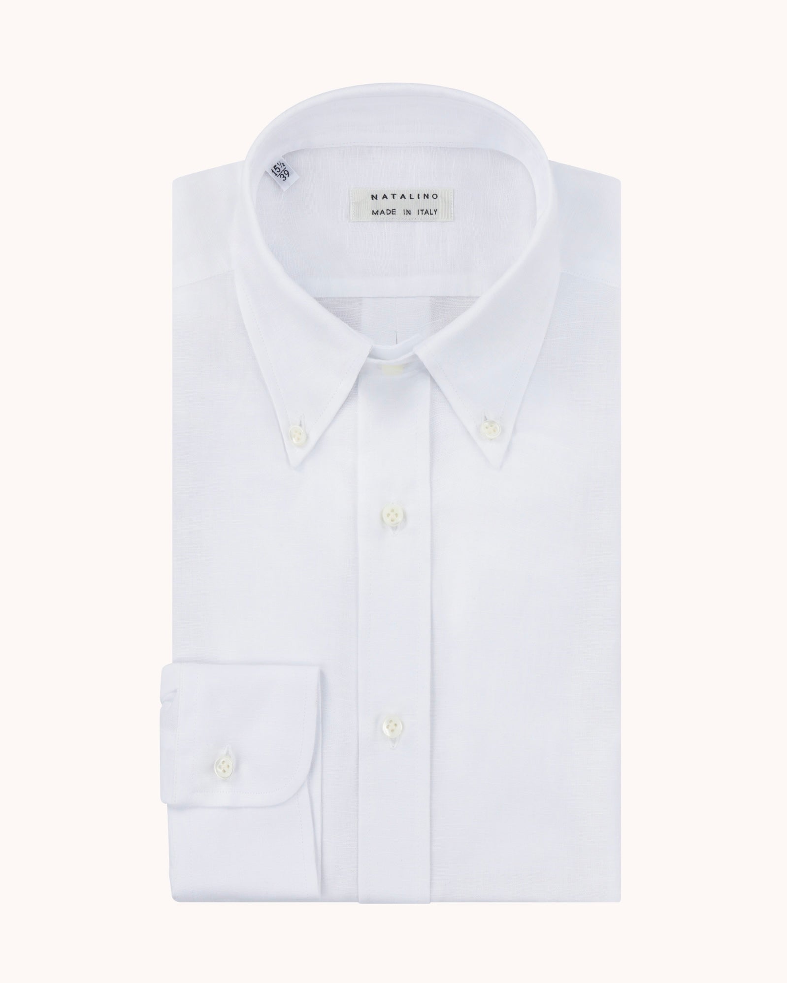 Button Down Collar Shirt - White Cotton Linen