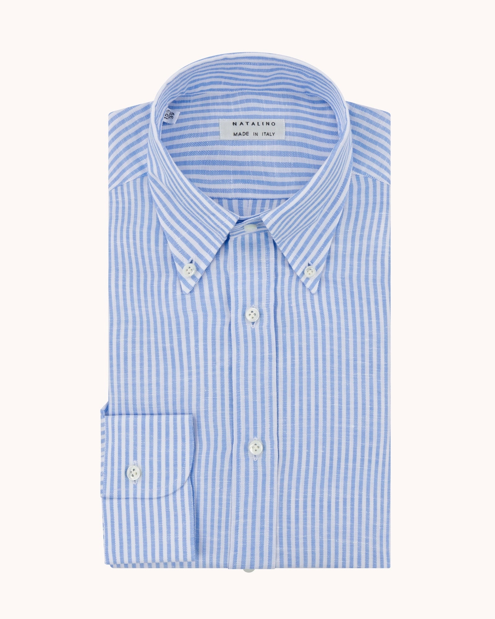 Button Down Collar Shirt - Blue Stripe Cotton Linen
