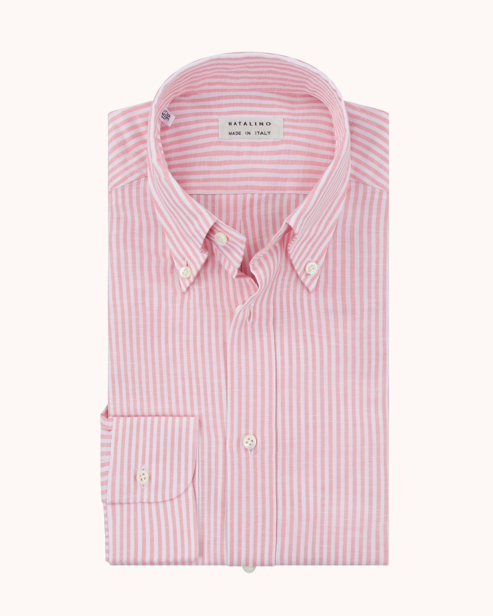 Button Down Collar Shirt - Pink Stripe Cotton Linen