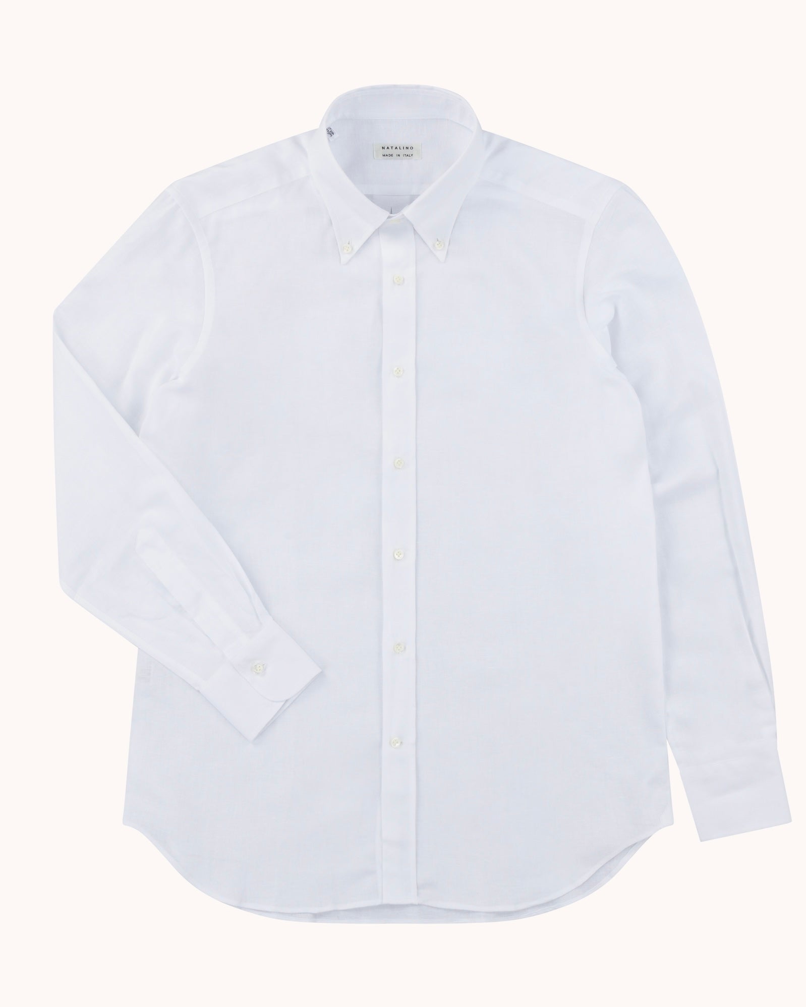 Button Down Collar Shirt - White Cotton Linen