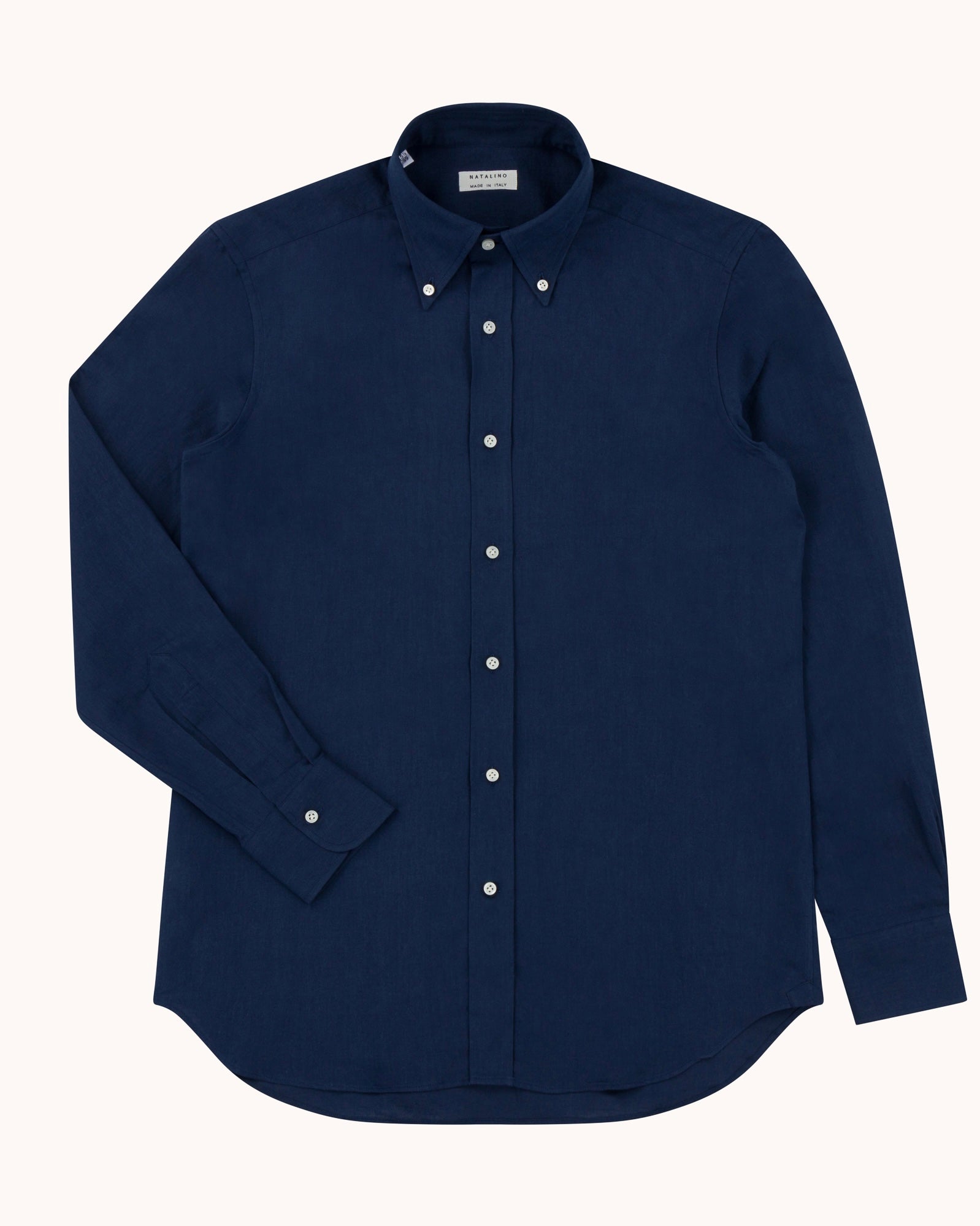 Button Down Collar Shirt - Navy Cotton Linen
