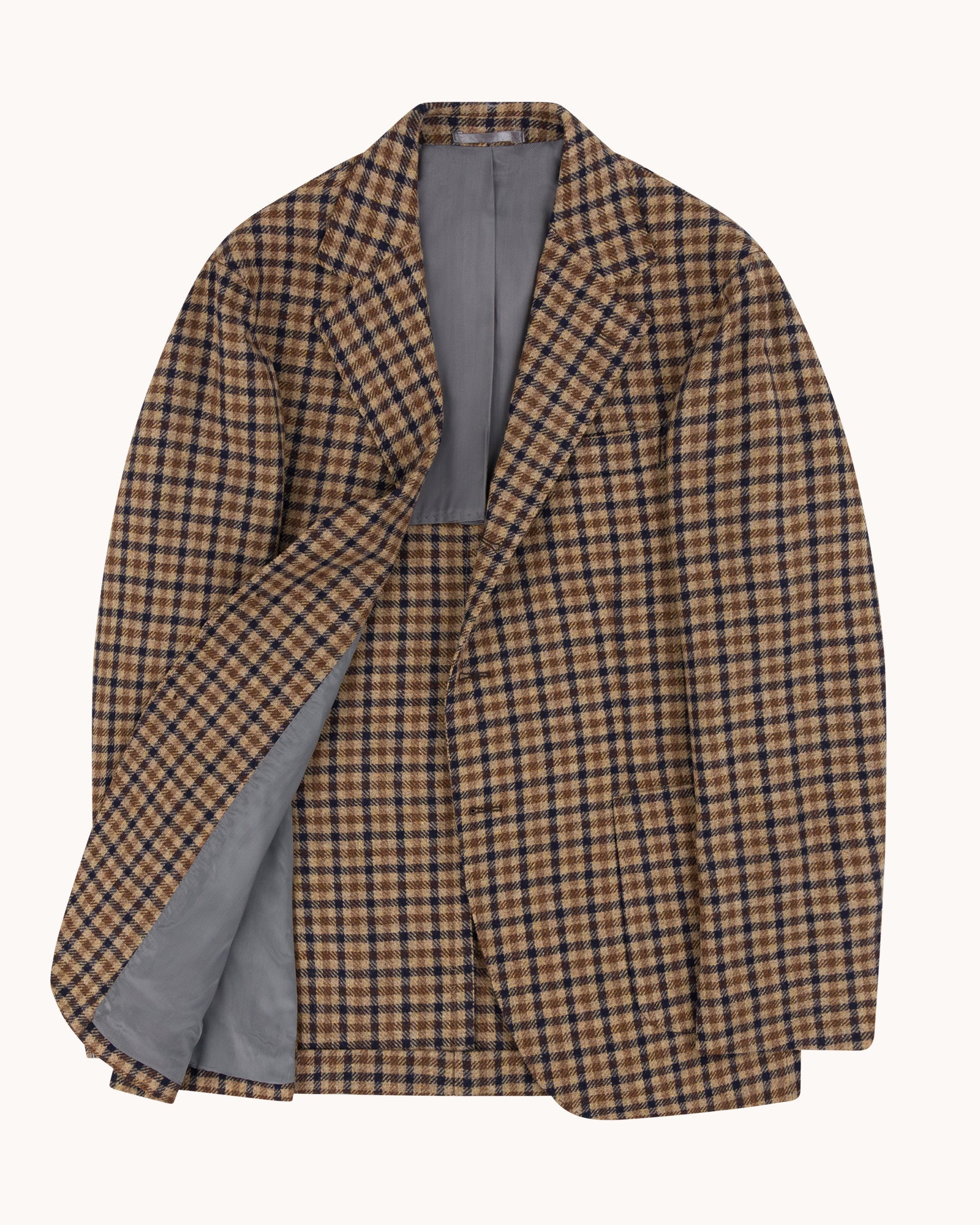 Sport Jacket - Beige Navy Check Wool Cashmere