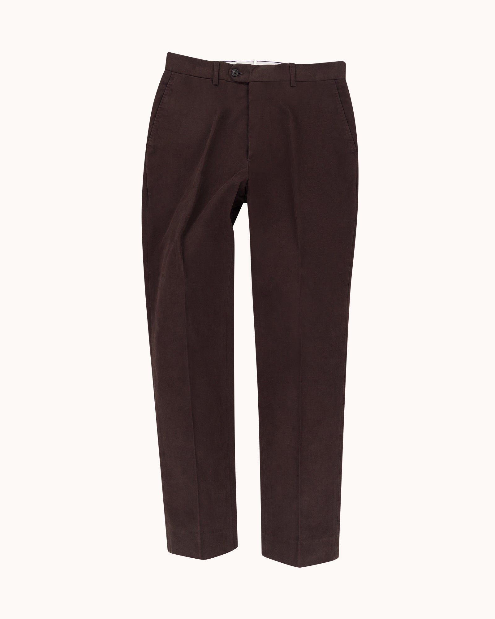 Garment Washed Flat Front Trouser - Brown Cotton Canvas