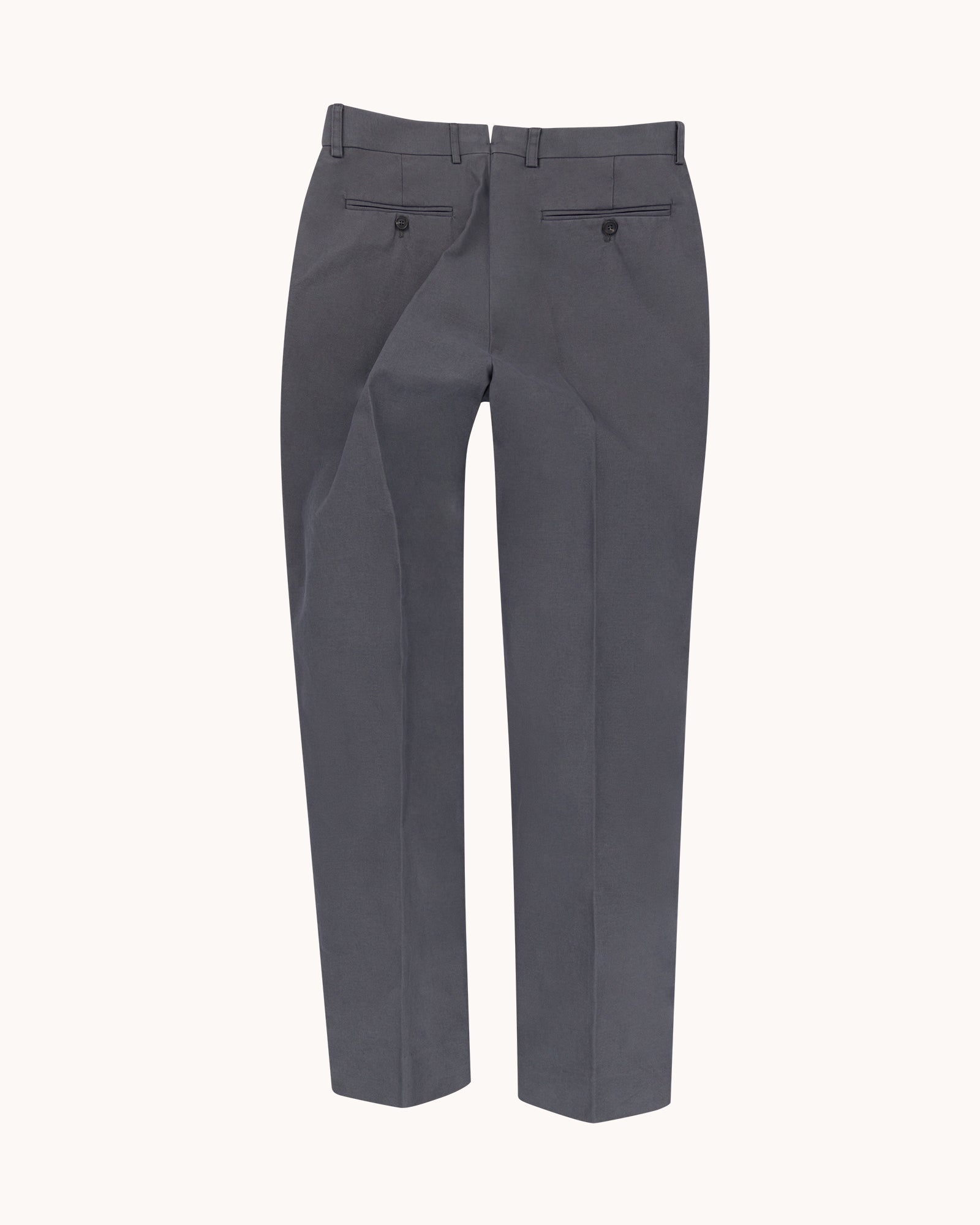 Garment Washed Flat Front Trouser - Grey Cotton Canvas