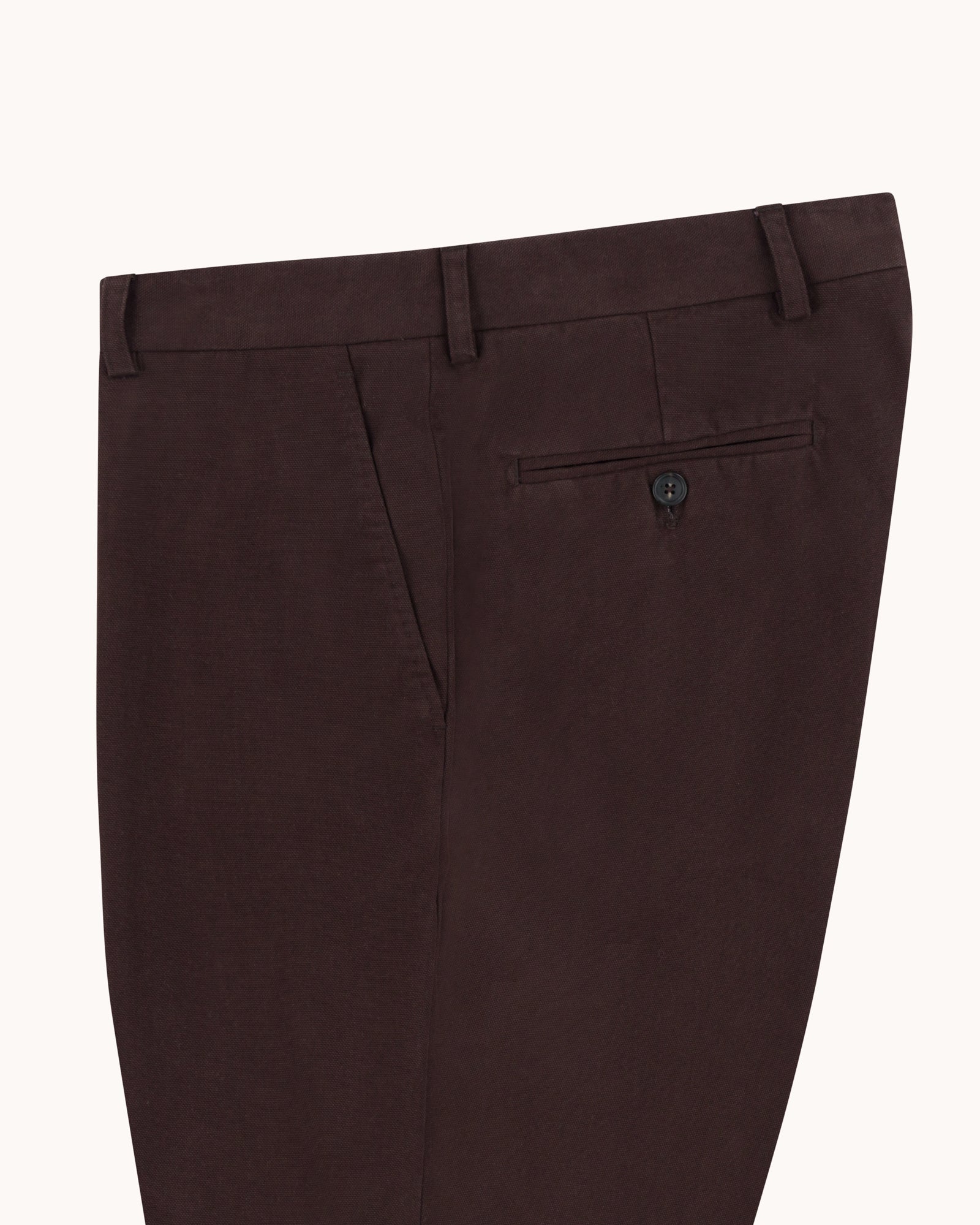 Garment Washed Flat Front Trouser - Brown Cotton Canvas