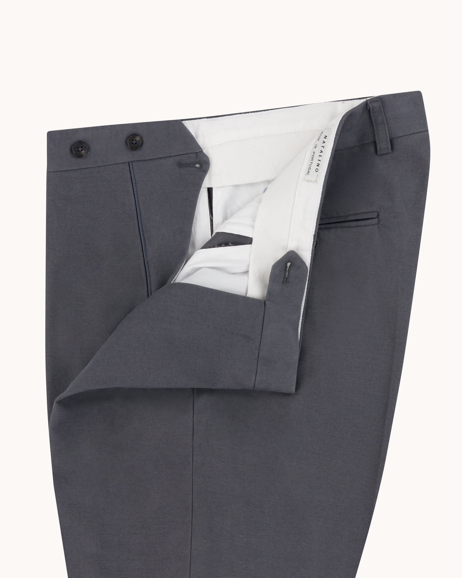 Garment Washed Flat Front Trouser - Grey Cotton Canvas