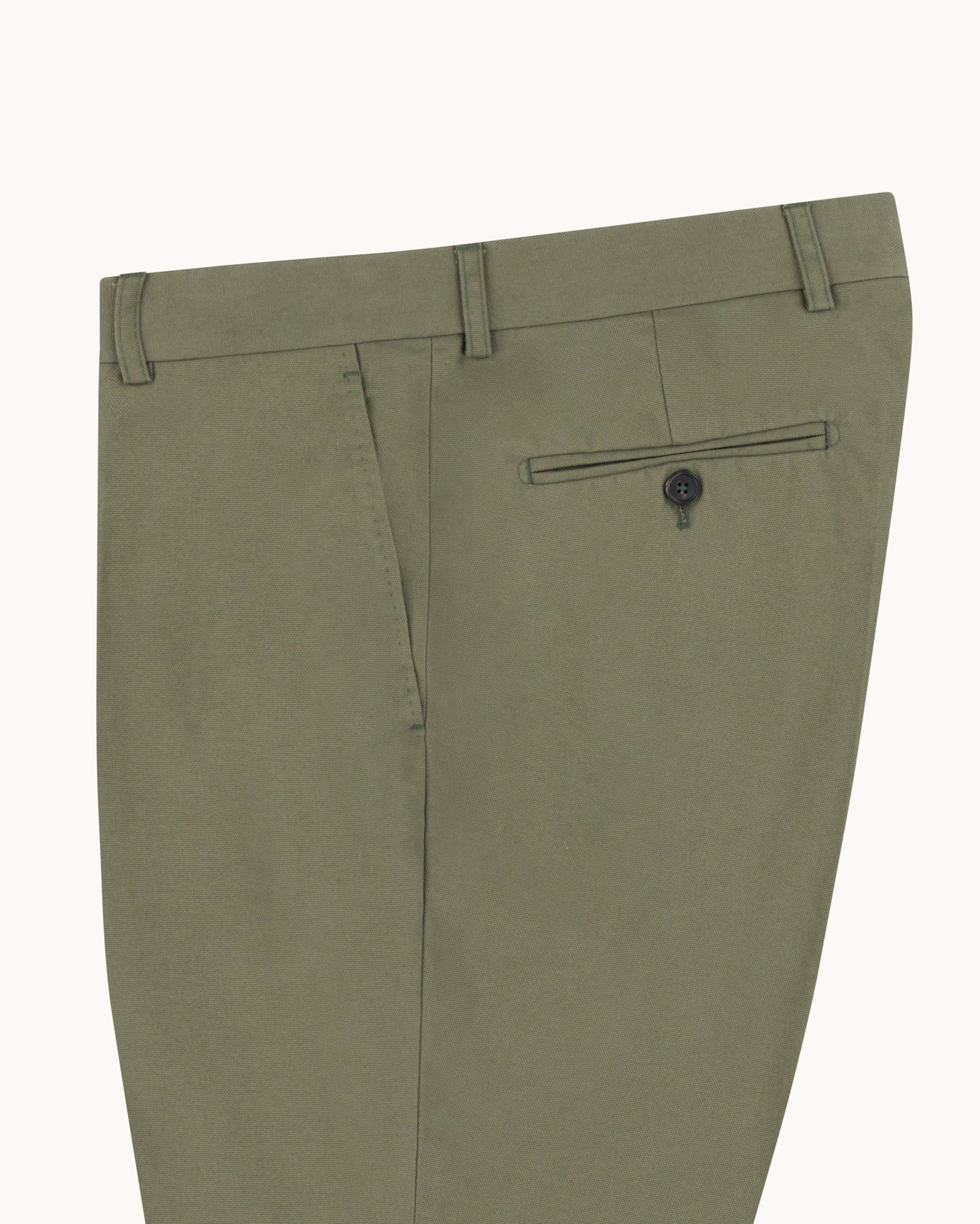 Garment Washed Flat Front Trouser - Olive Cotton Canvas