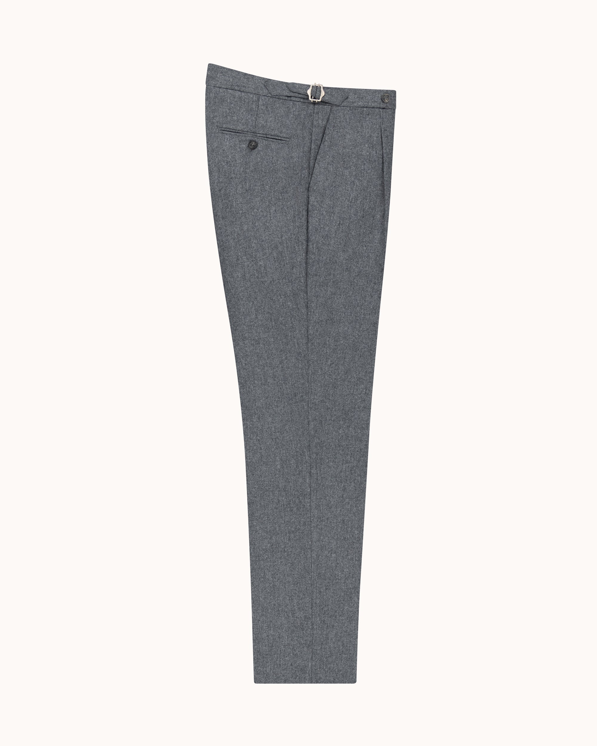 Single Pleat Trouser - Light Grey Woollen Flannel
