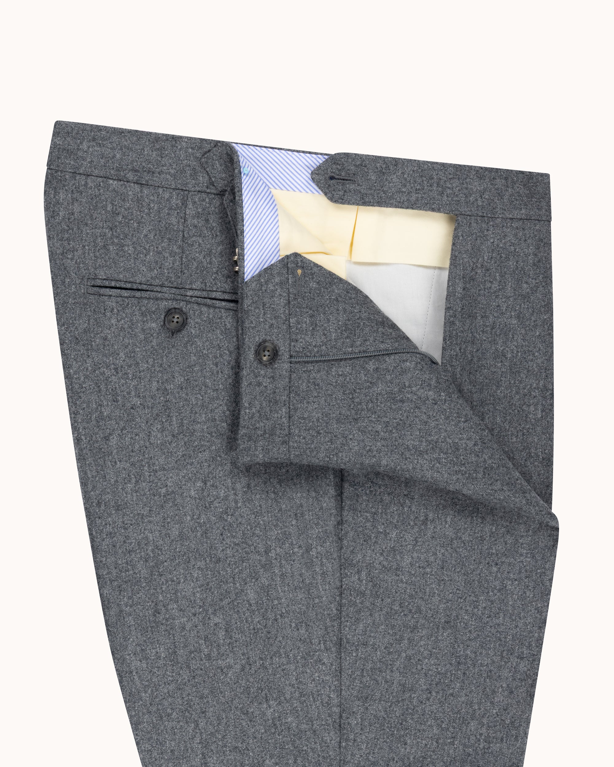 Single Pleat Trouser - Light Grey Woollen Flannel