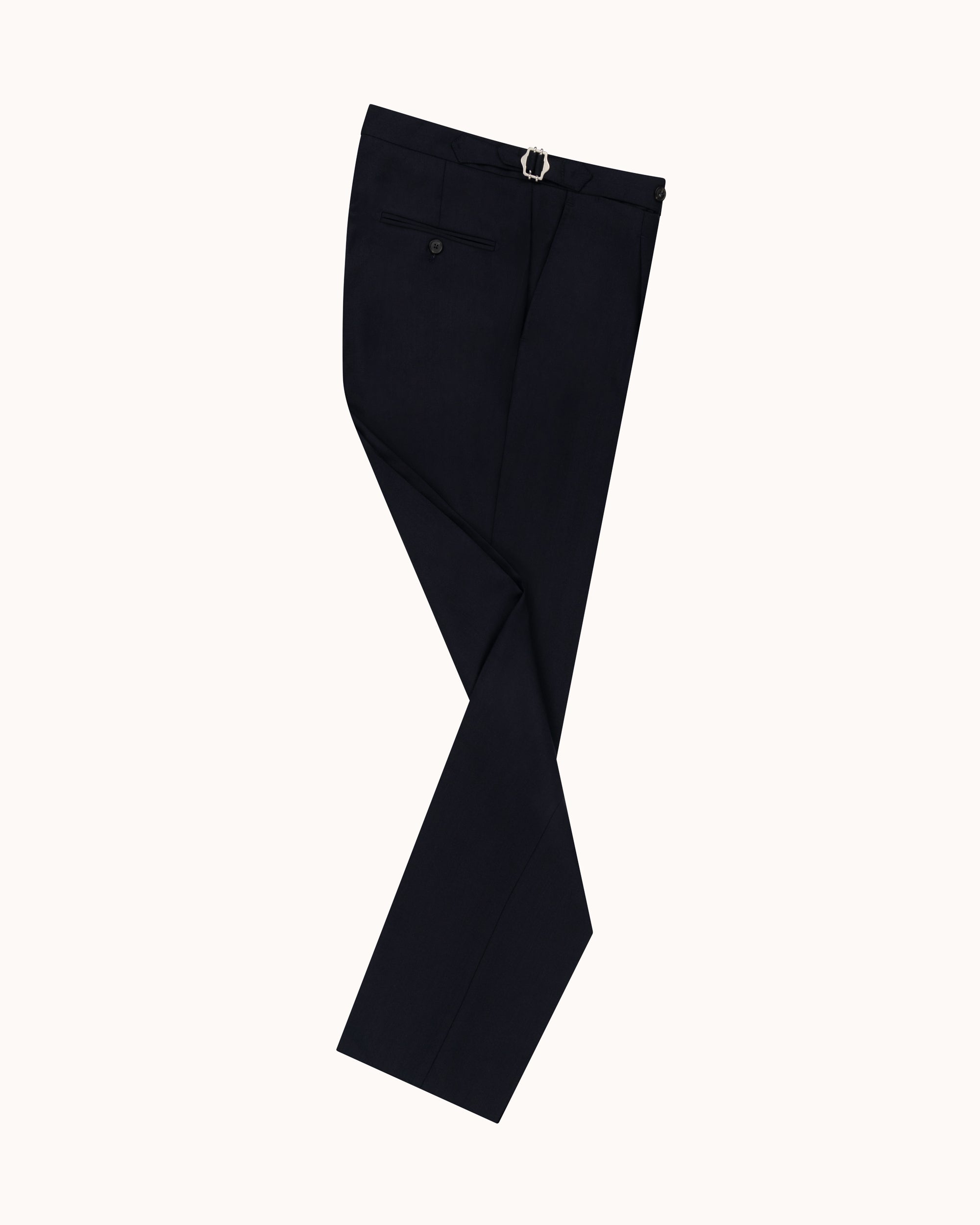 Single Pleat Trouser - Dark Navy Herringbone Wool
