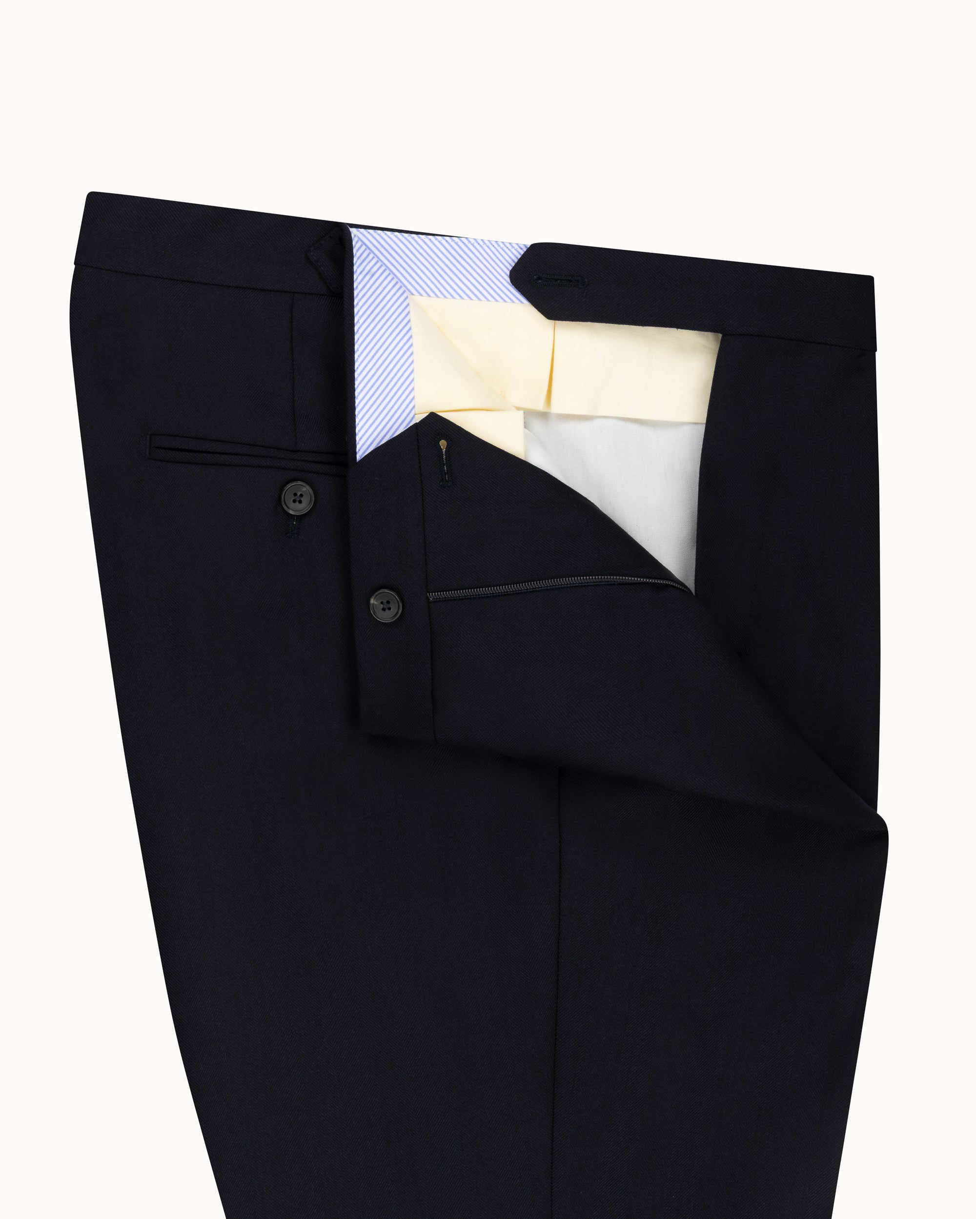 Single Pleat Trouser - Dark Navy Herringbone Wool