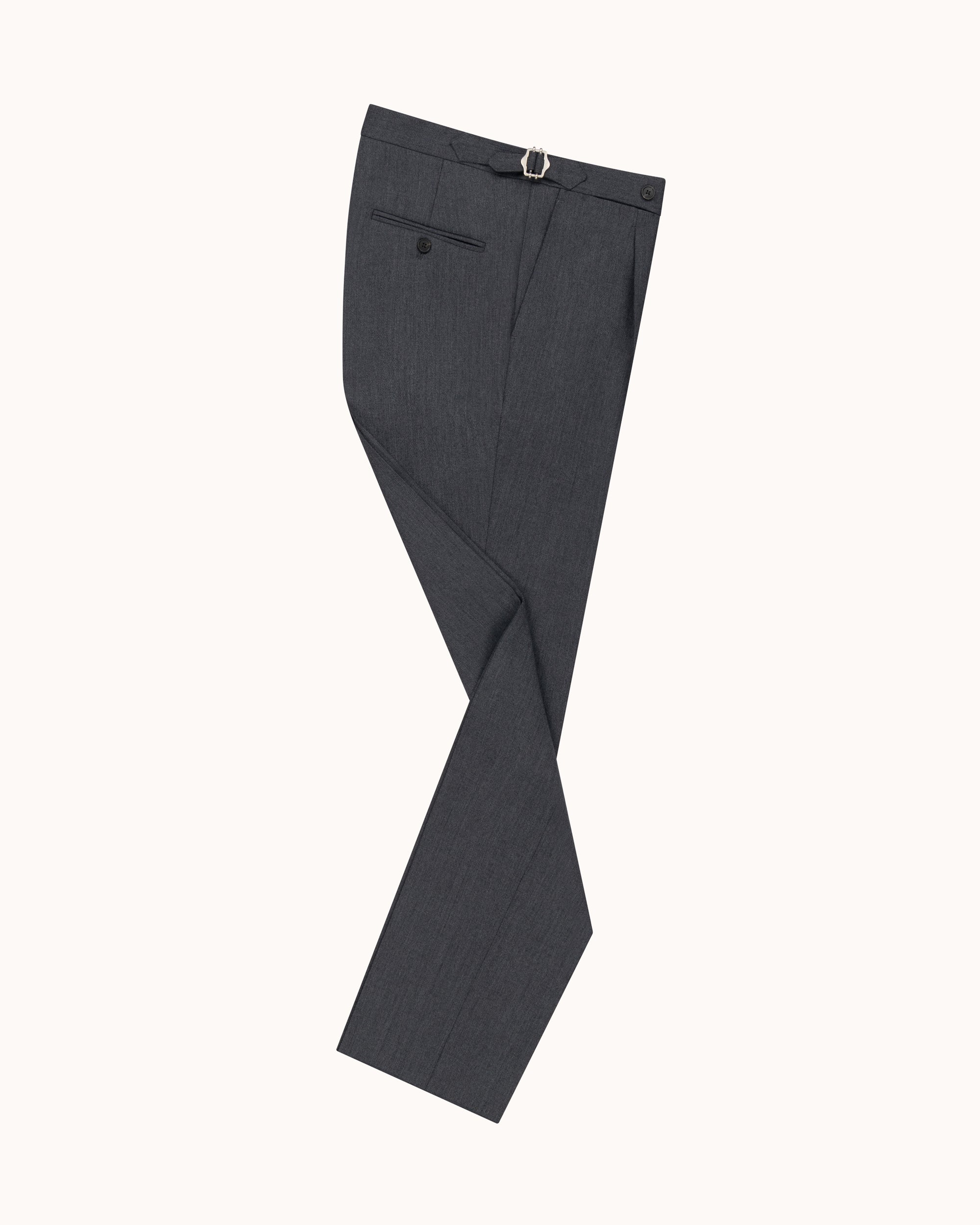 Single Pleat Trouser - Mid Grey Wool Cavalry Twill