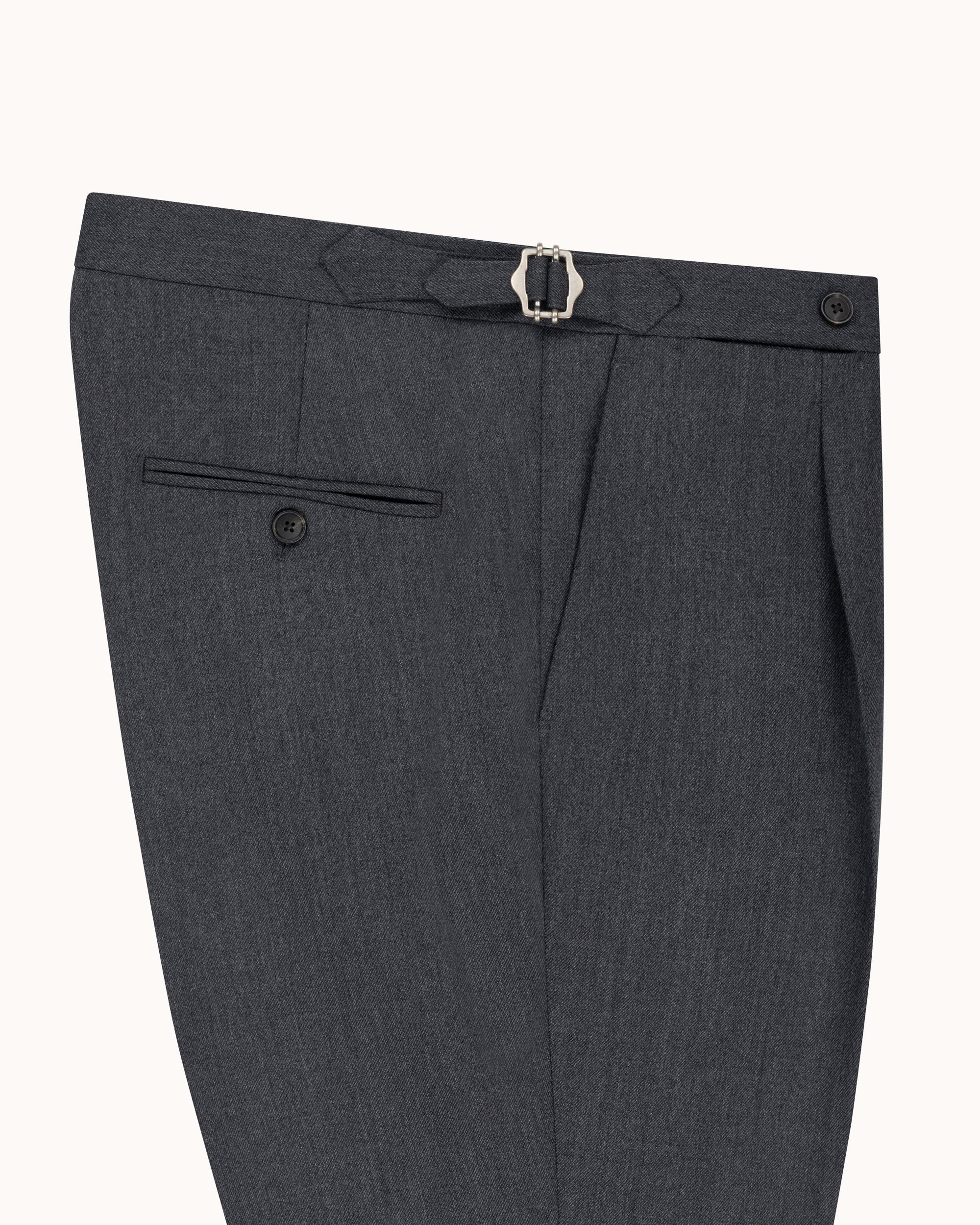 Single Pleat Trouser - Mid Grey Wool Cavalry Twill