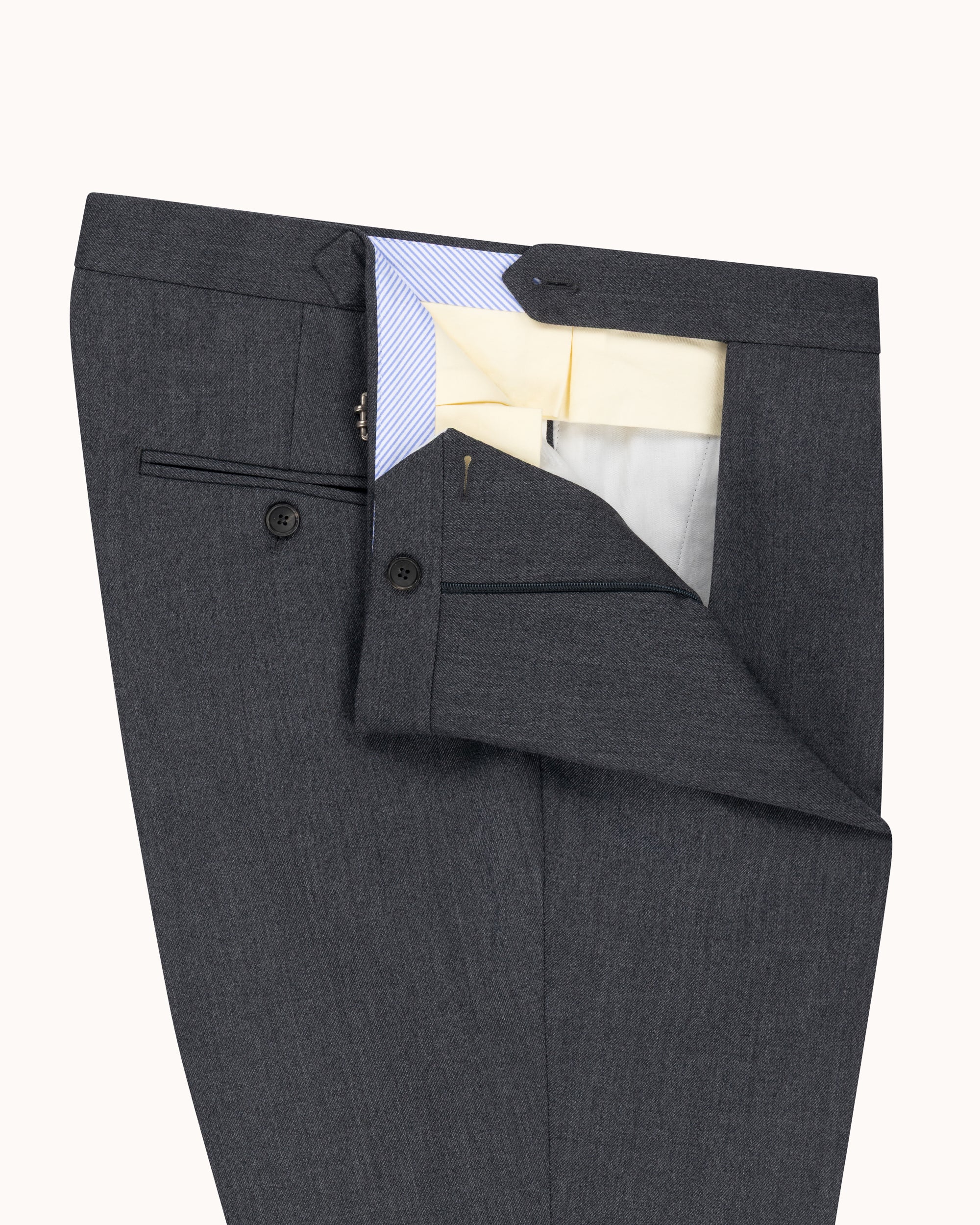 Single Pleat Trouser - Mid Grey Wool Cavalry Twill