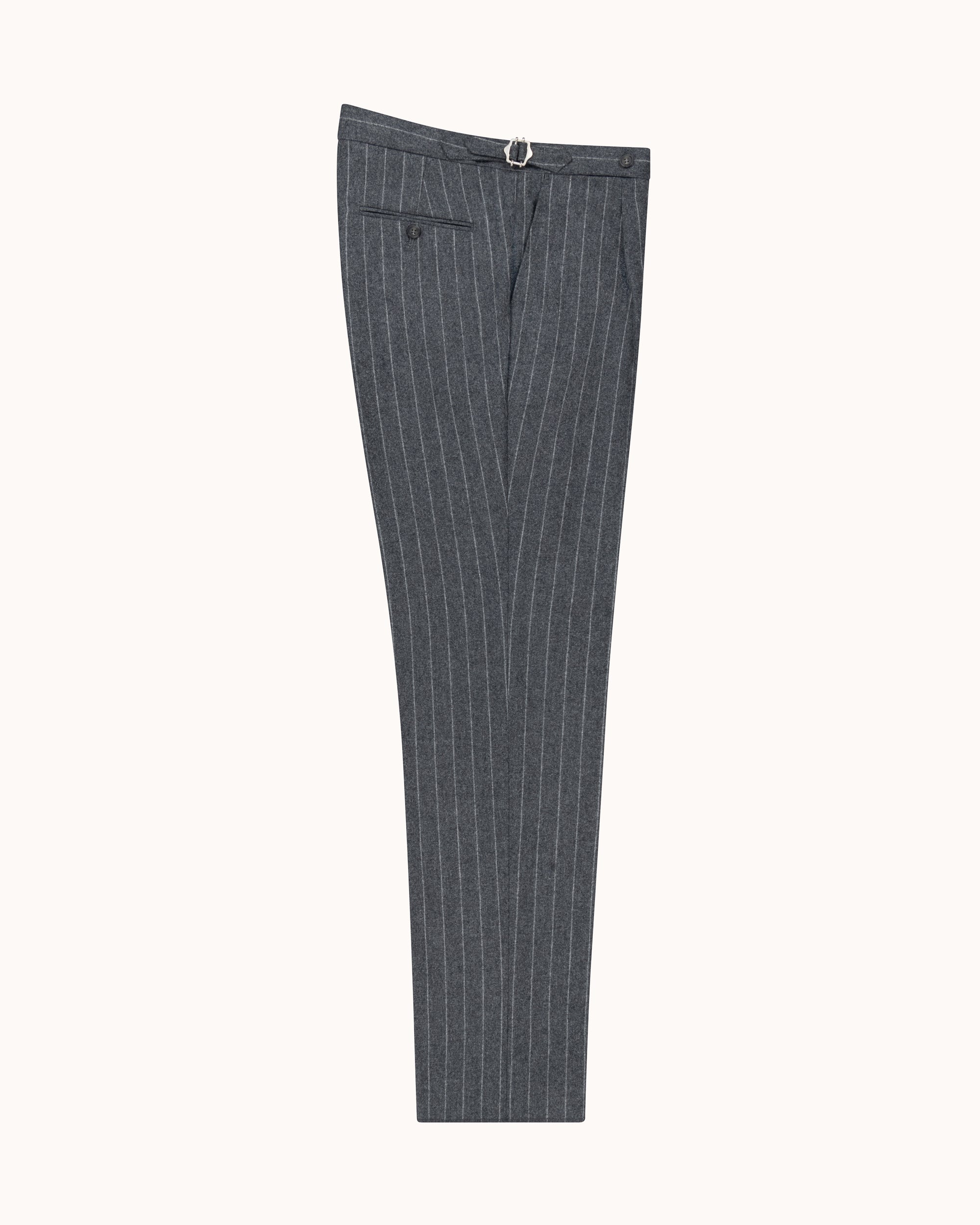 Single Pleat Trouser - Grey Chalk Stripe Woollen Flannel
