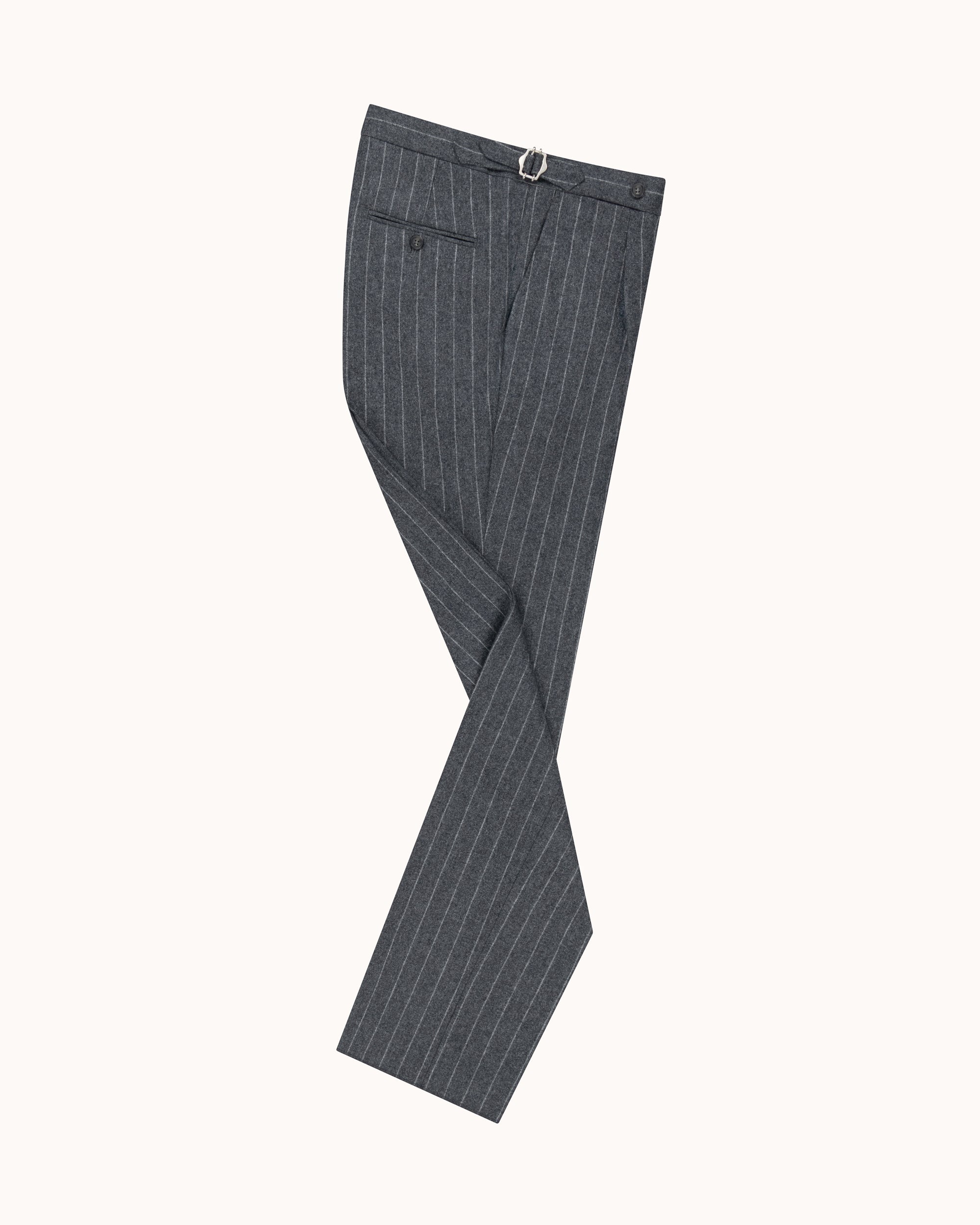 Single Pleat Trouser - Grey Chalk Stripe Woollen Flannel