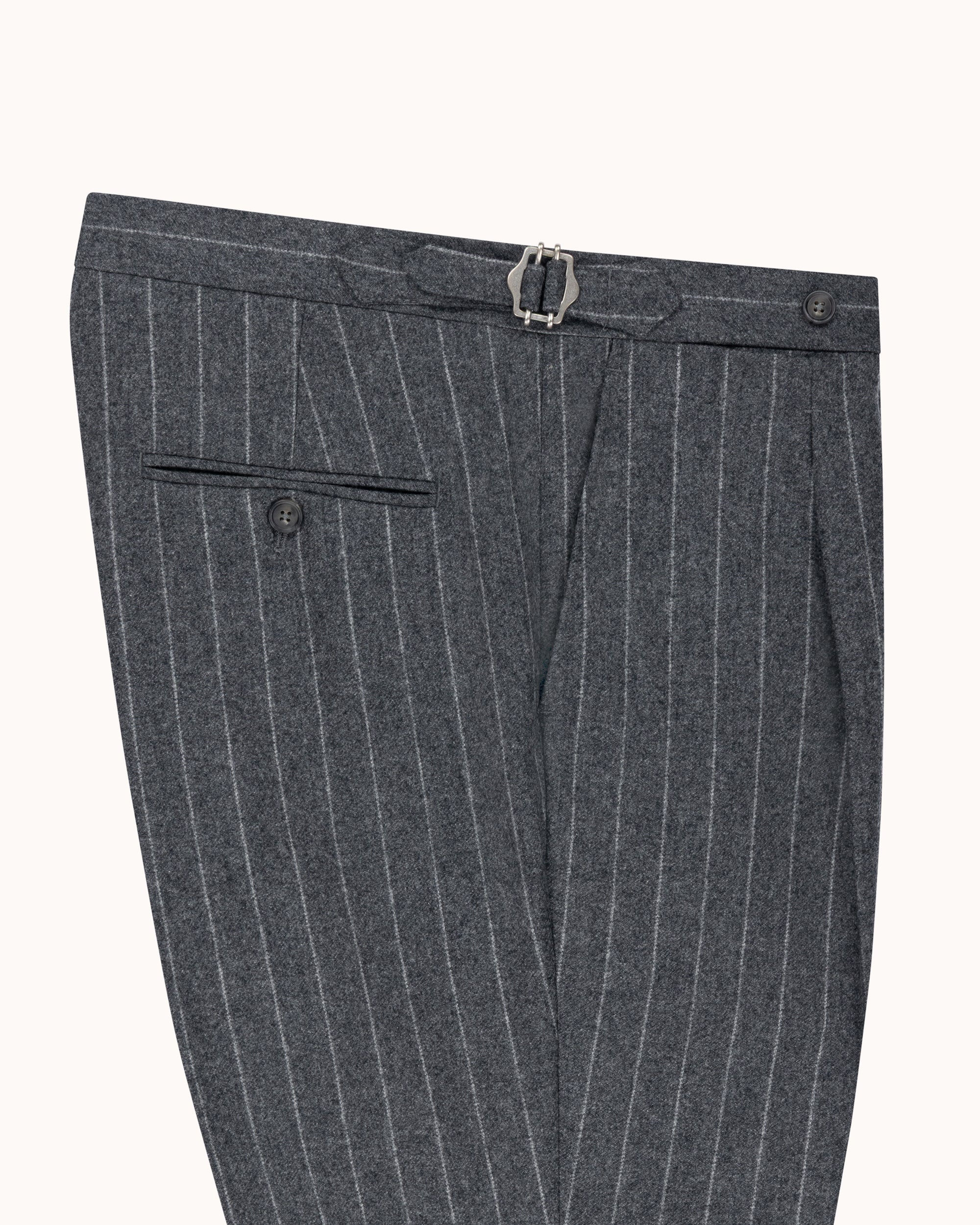 Single Pleat Trouser - Grey Chalk Stripe Woollen Flannel