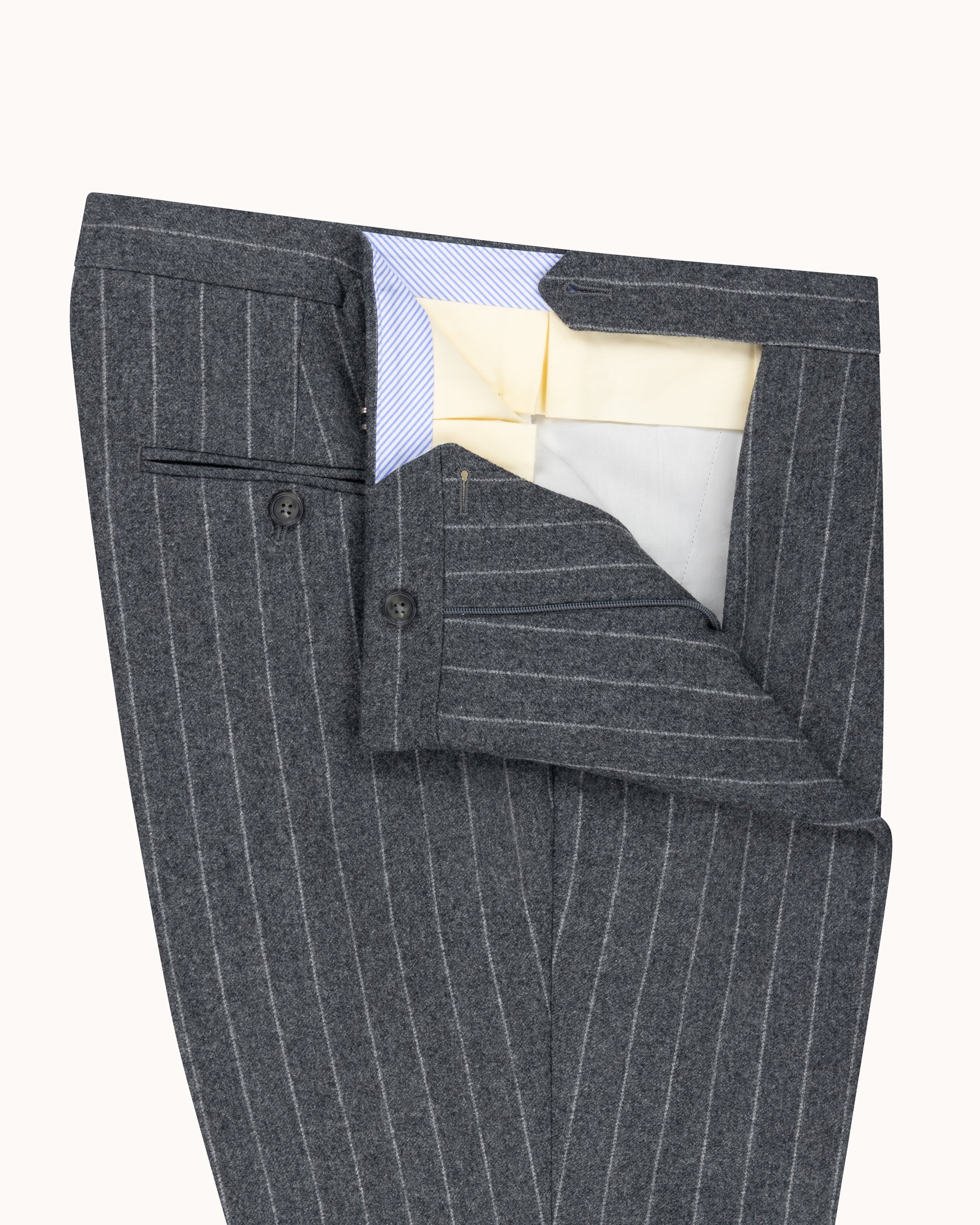 Single Pleat Trouser - Grey Chalk Stripe Woollen Flannel