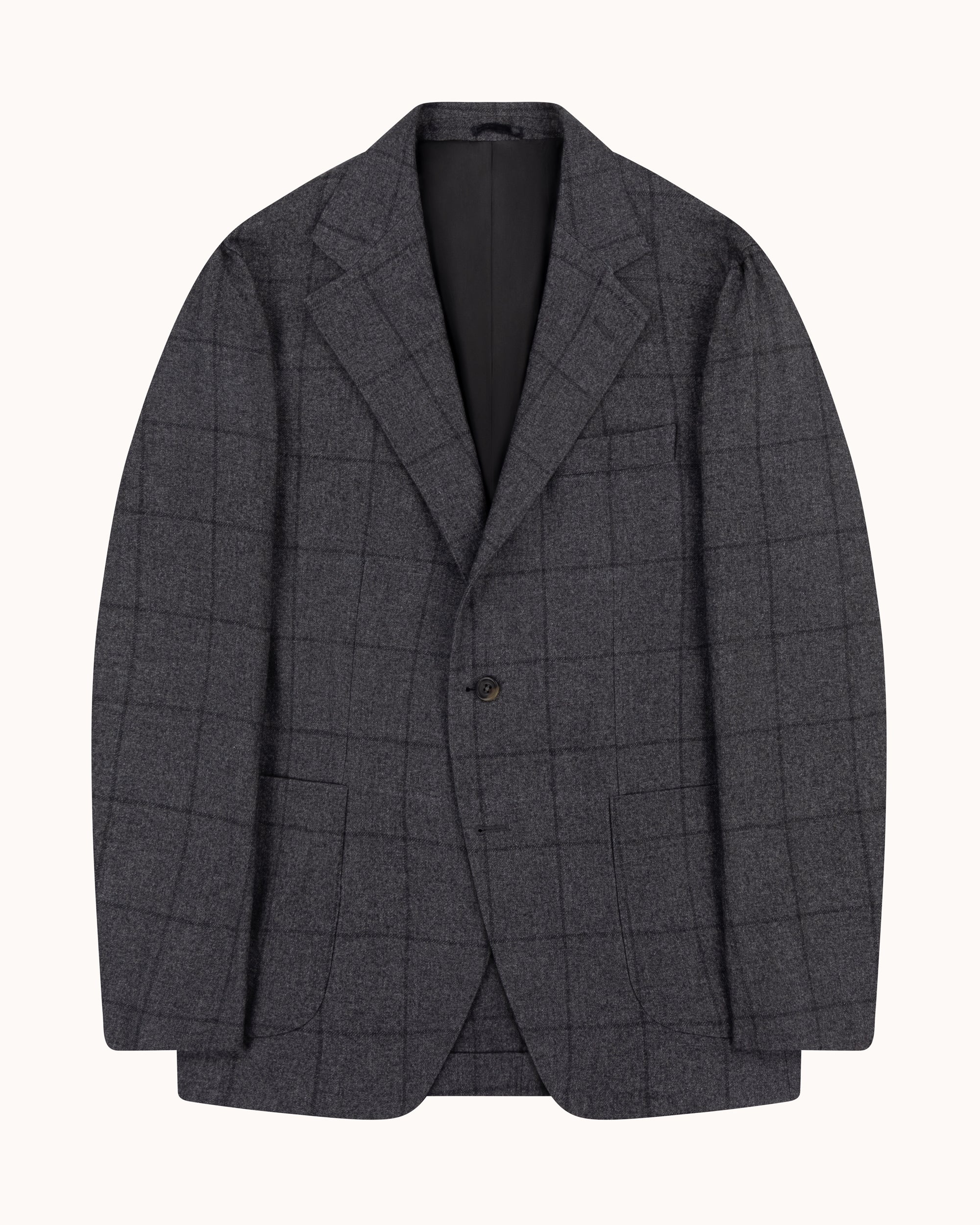 Sport Jacket - Grey Windowpane Wool Cotton Cashmere