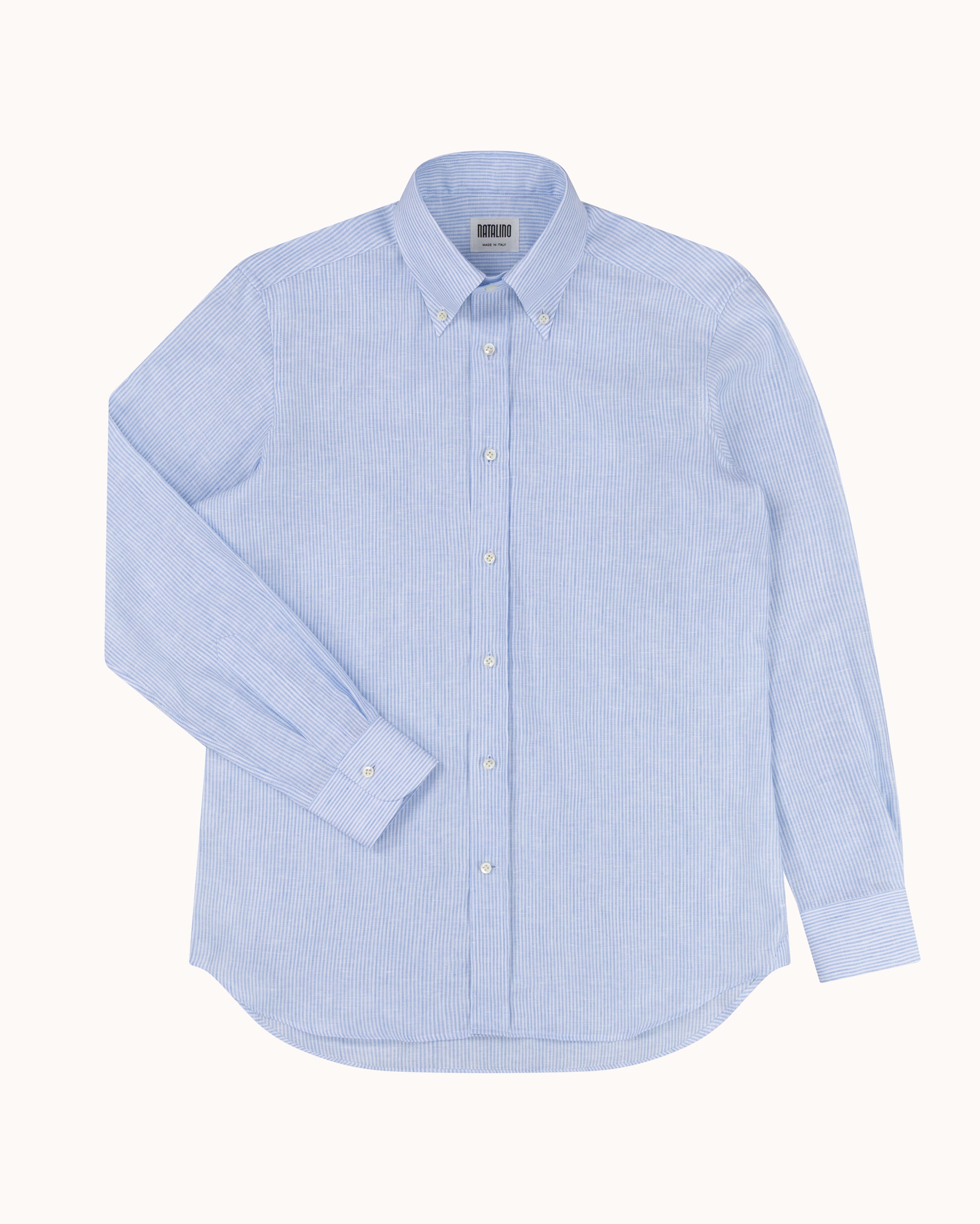Button Down Collar Shirt - Blue Stripe Linen