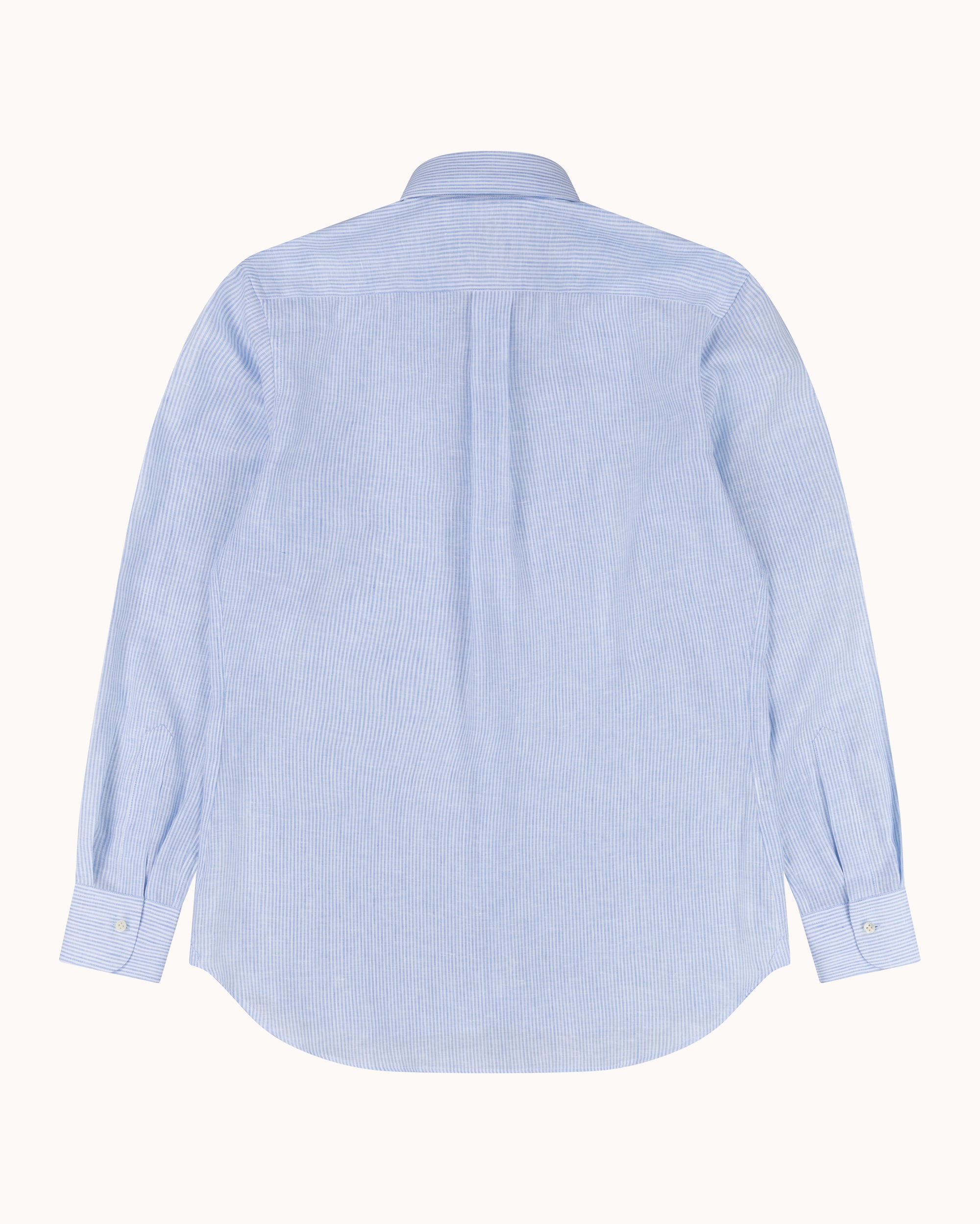 Button Down Collar Shirt - Blue Stripe Linen