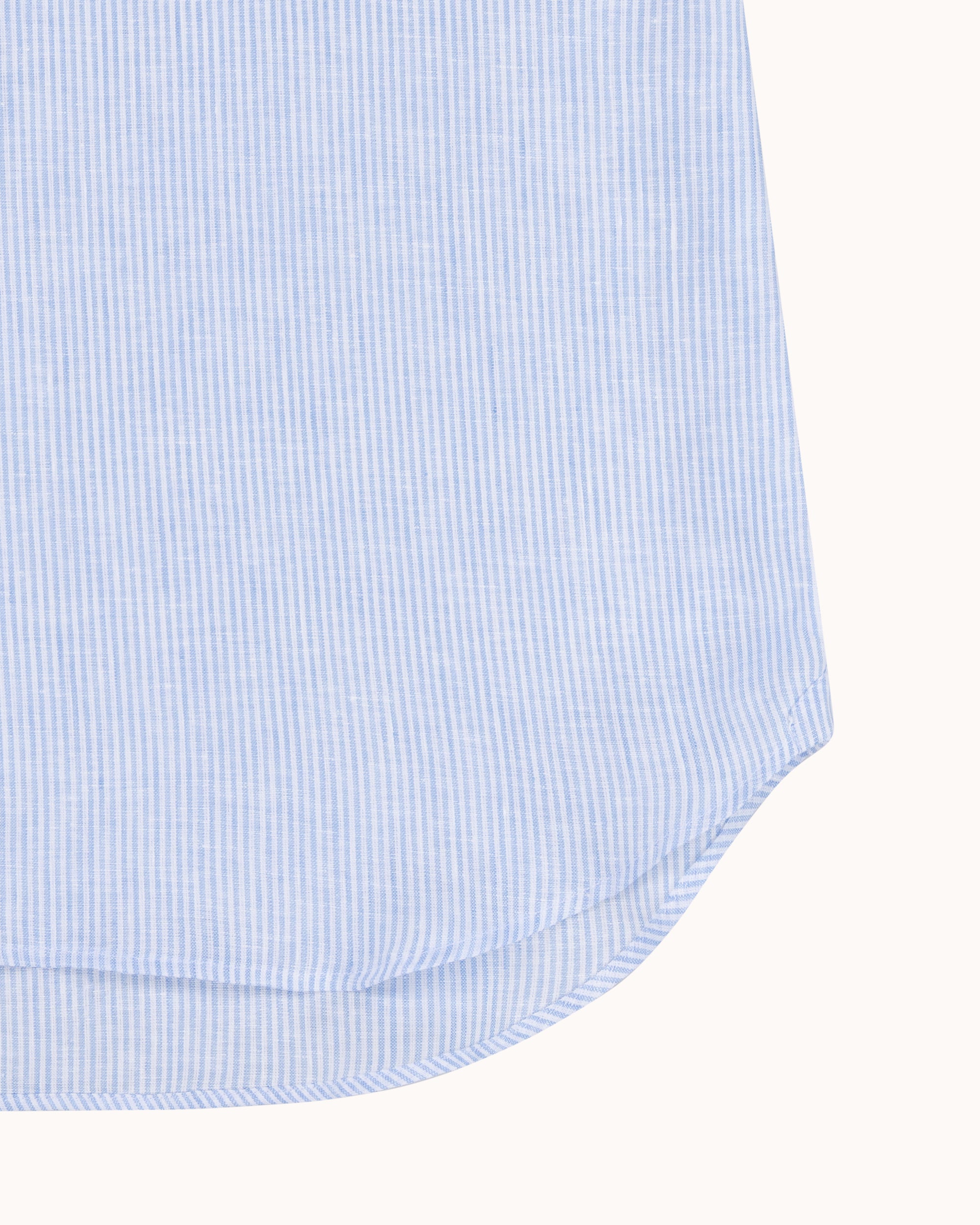 Button Down Collar Shirt - Blue Stripe Linen