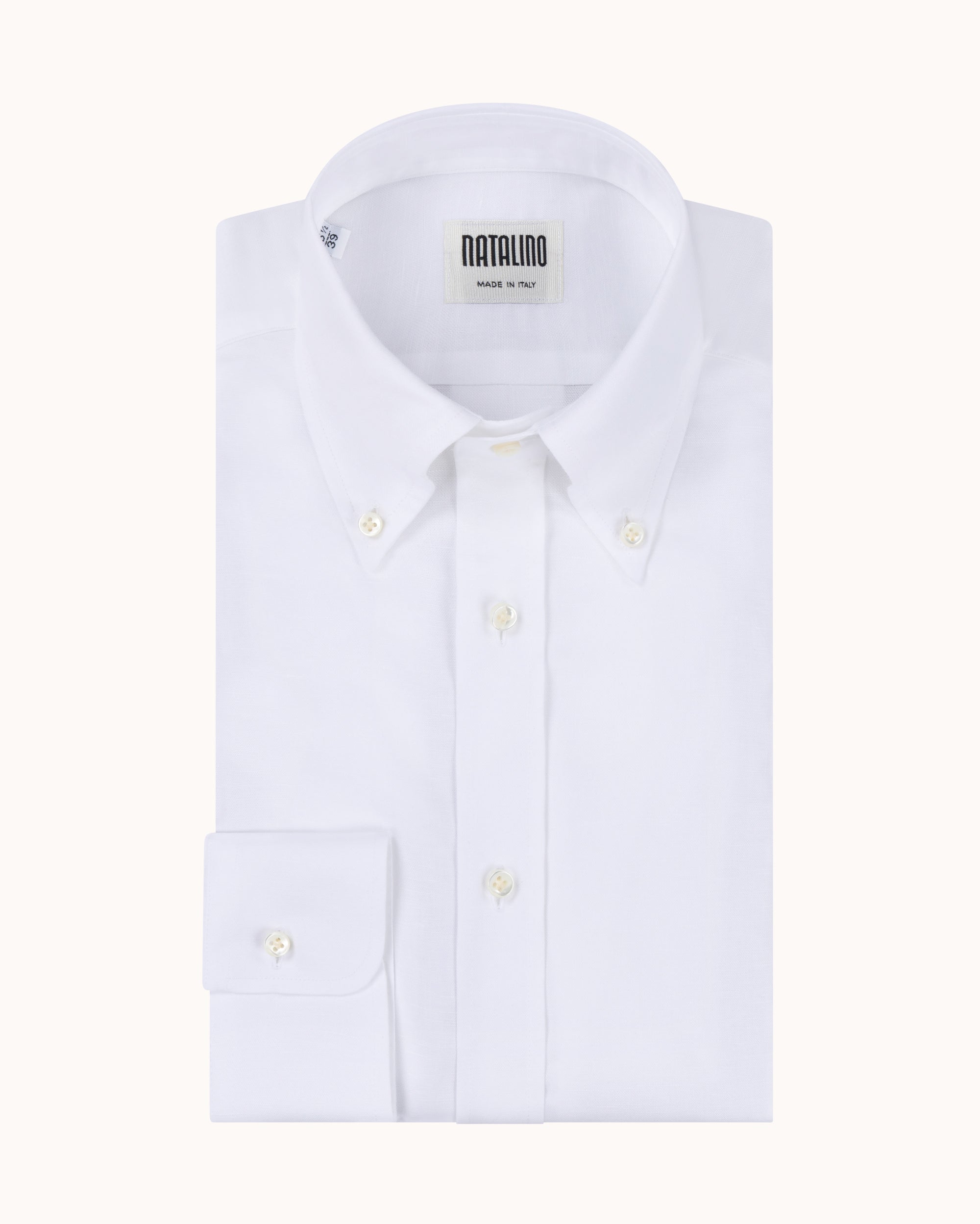 Button Down Collar Shirt - White Cotton Linen