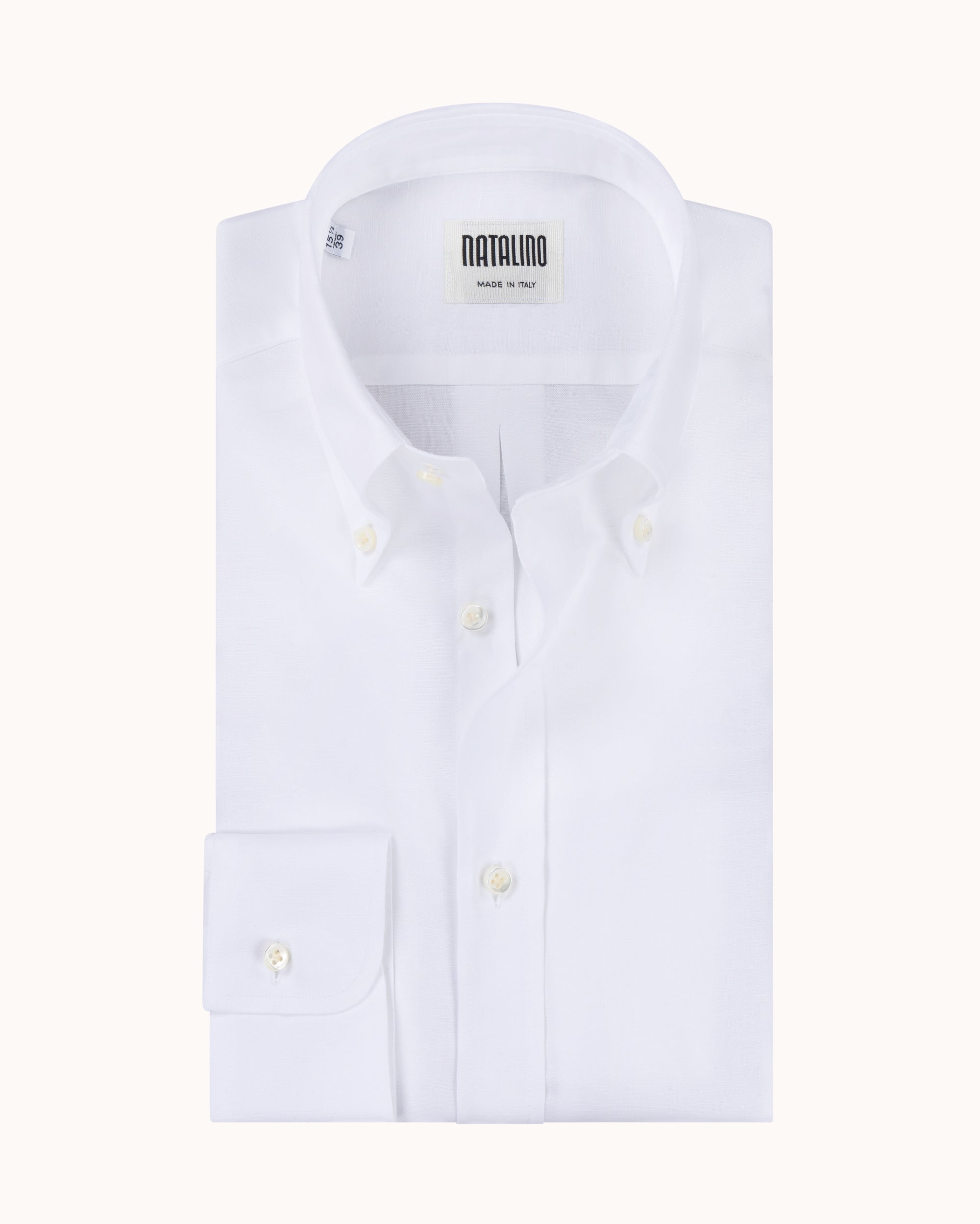 Button Down Collar Shirt - White Cotton Linen