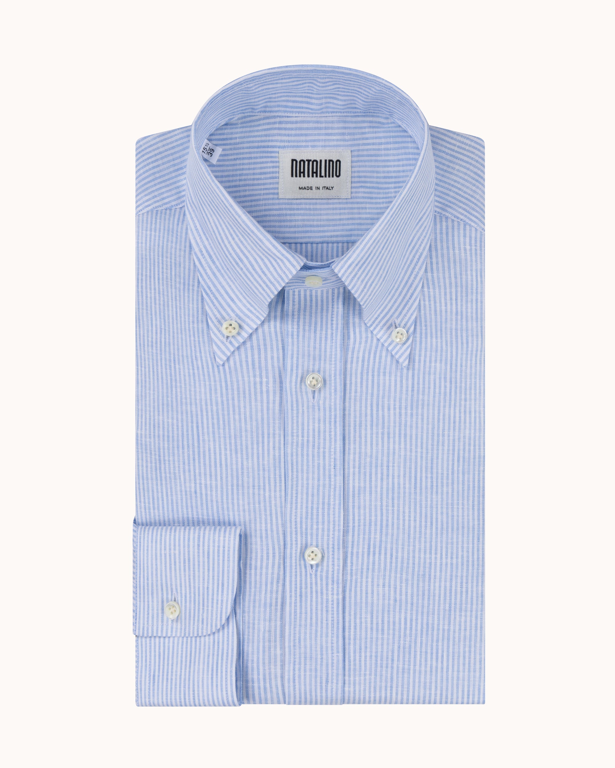Button Down Collar Shirt - Blue Stripe Linen
