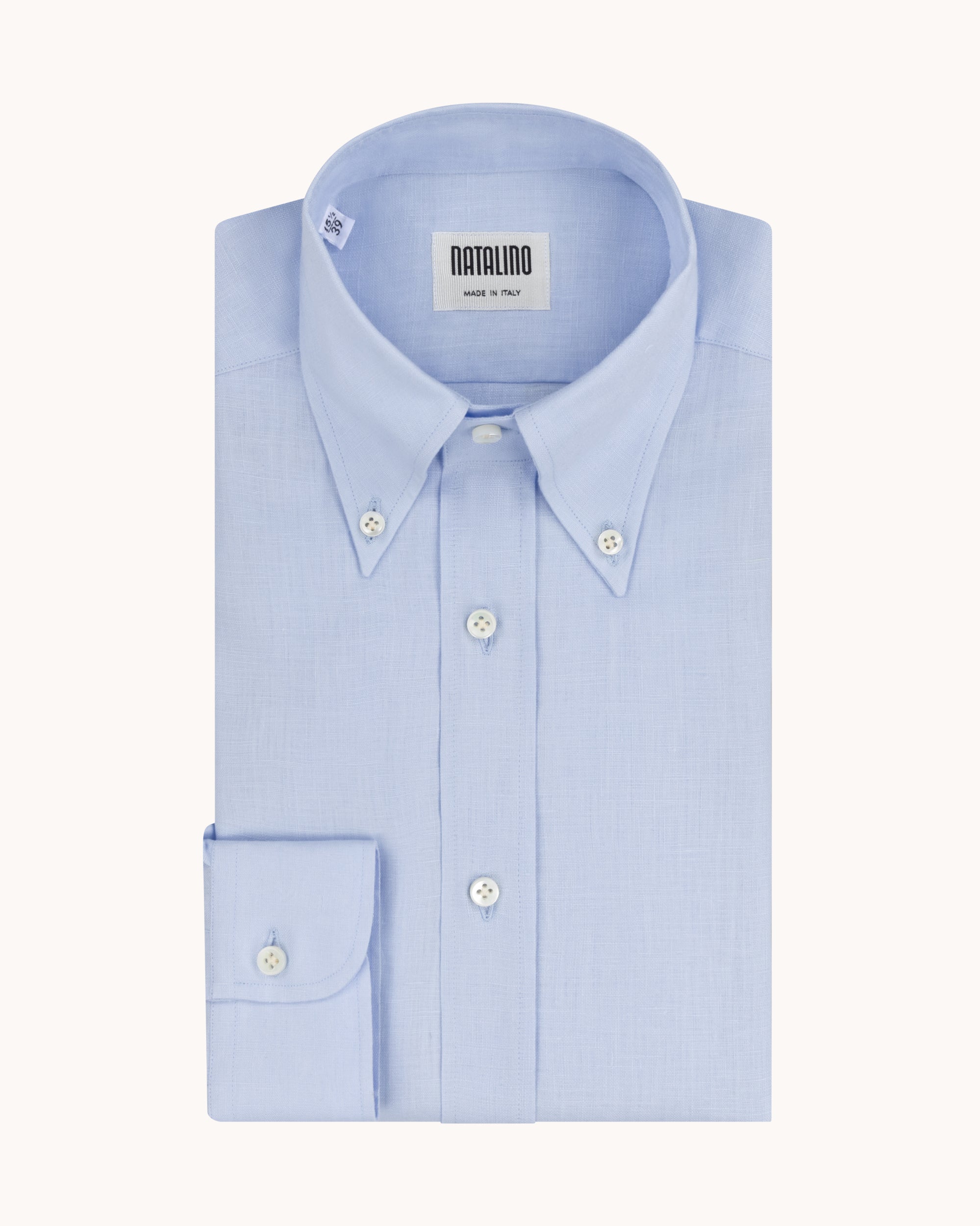 Button Down Collar Shirt - Light Blue Linen