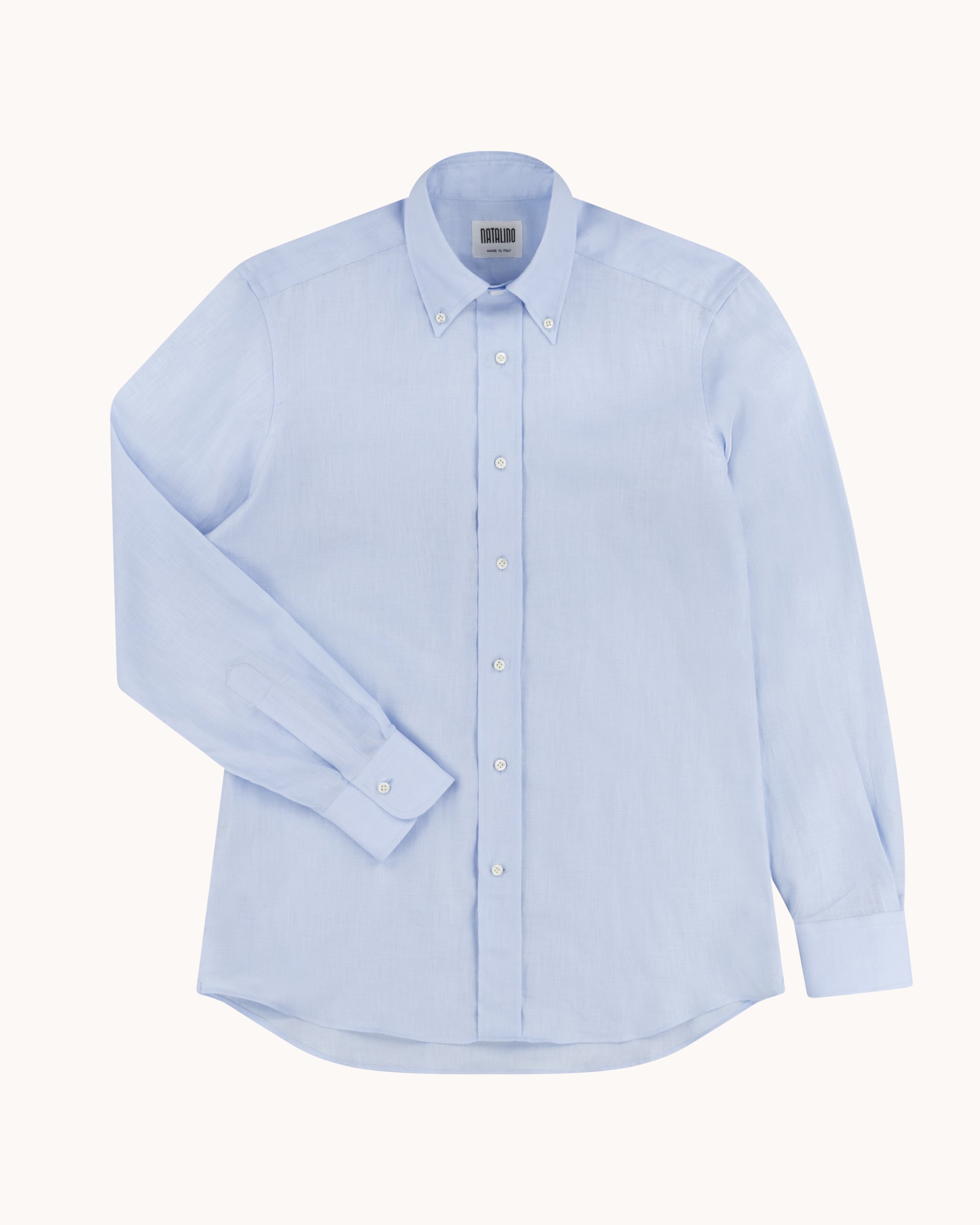 Button Down Collar Shirt - Light Blue Linen