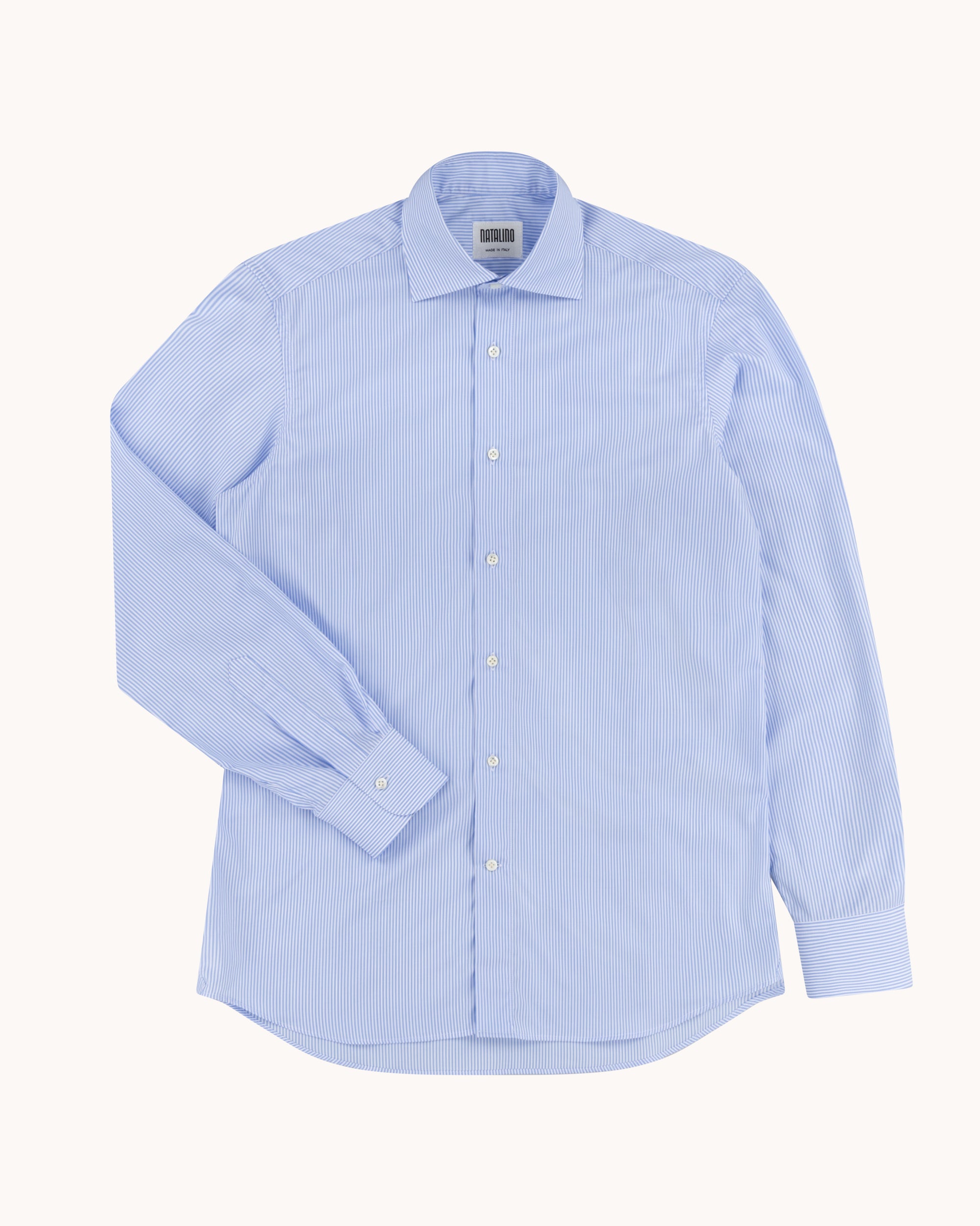 Spread Collar Shirt - Blue Stripe Cotton Poplin