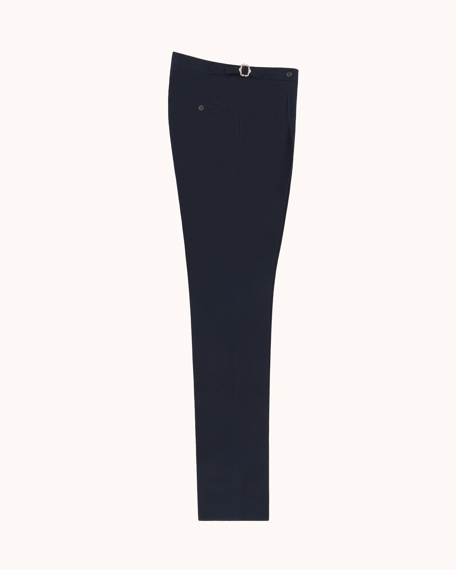 Single Pleat Trouser - Navy Cotton Seersucker