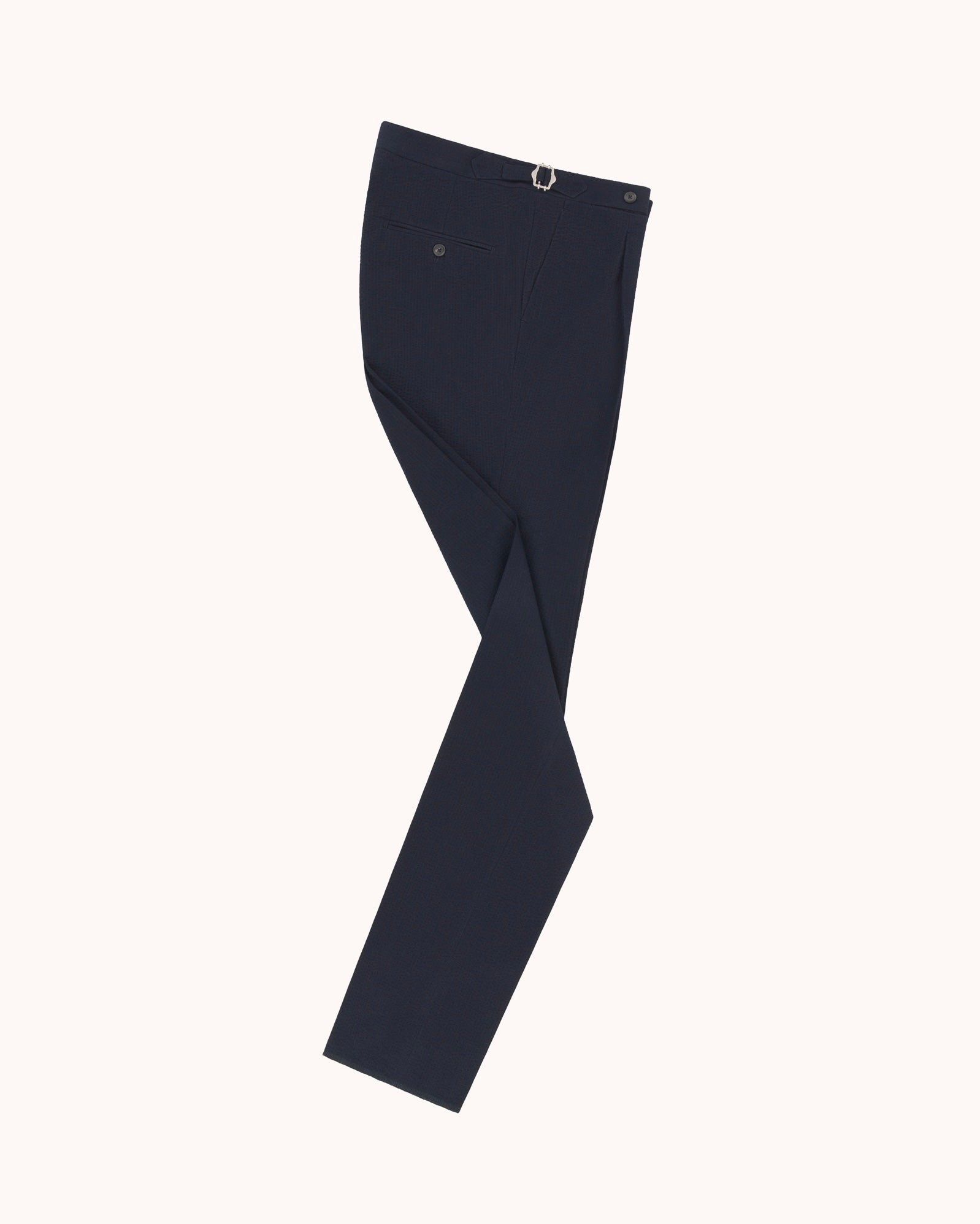 Single Pleat Trouser - Navy Cotton Seersucker