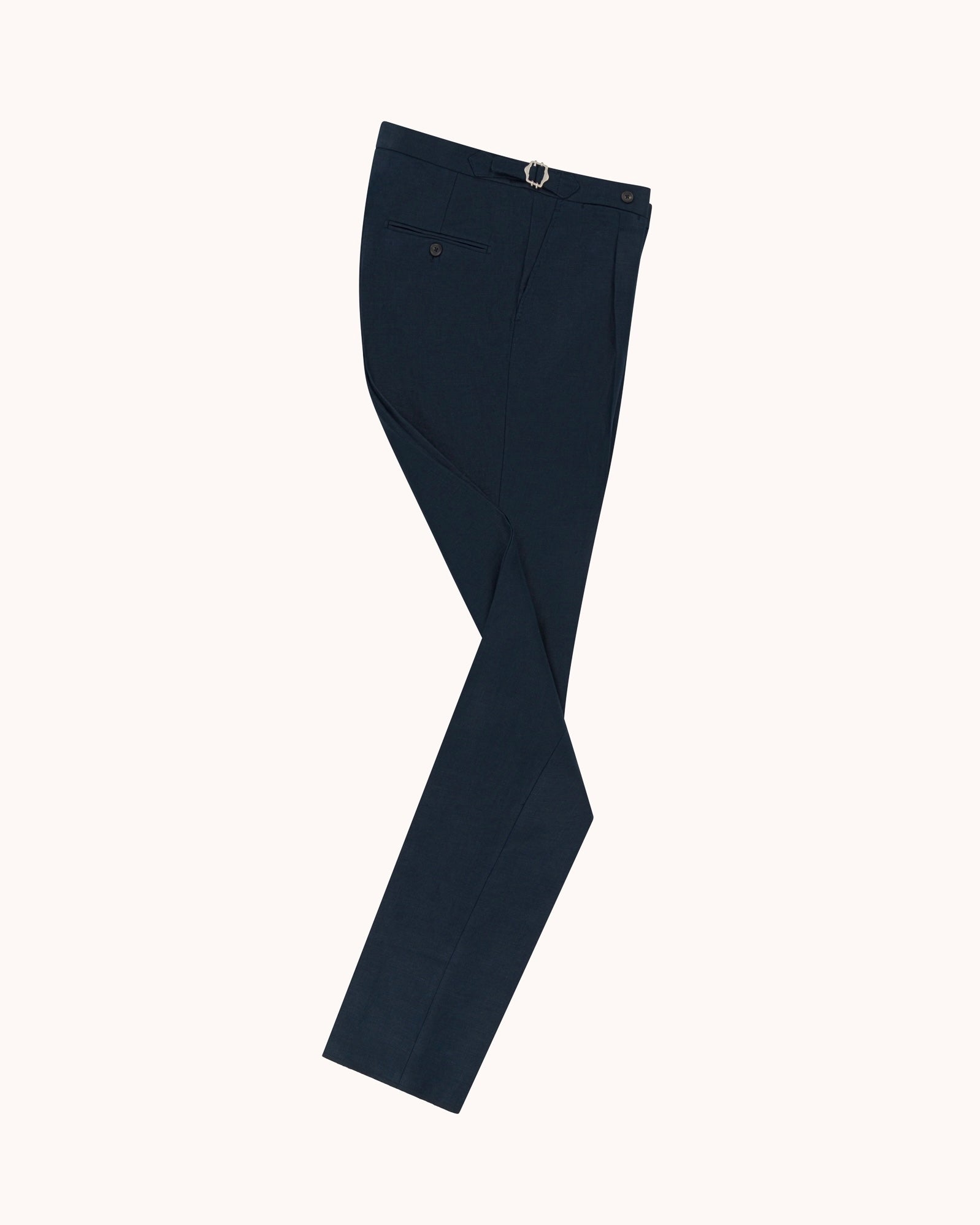 Single Pleat Trouser - Navy Linen