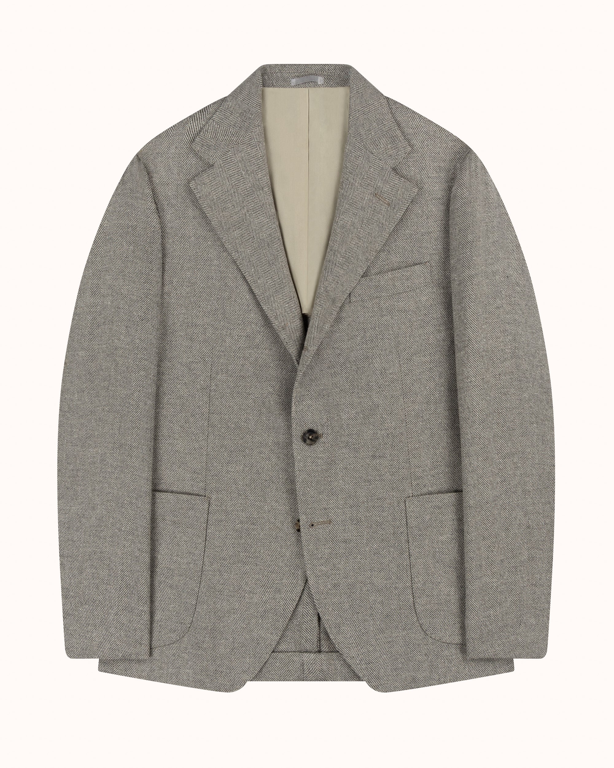 Sport Jacket - Grey Herringbone Wool Silk Linen