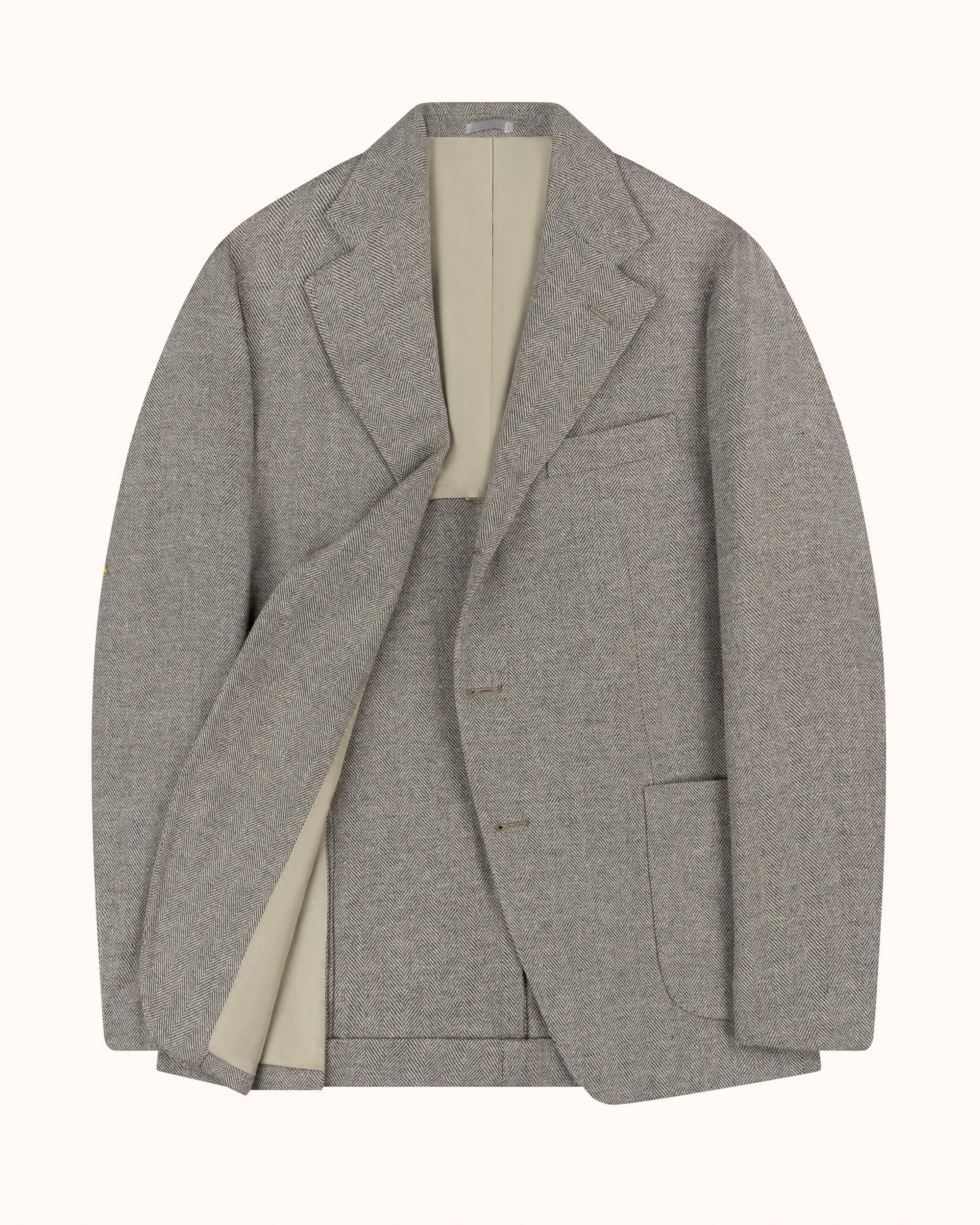 Sport Jacket - Grey Herringbone Wool Silk Linen