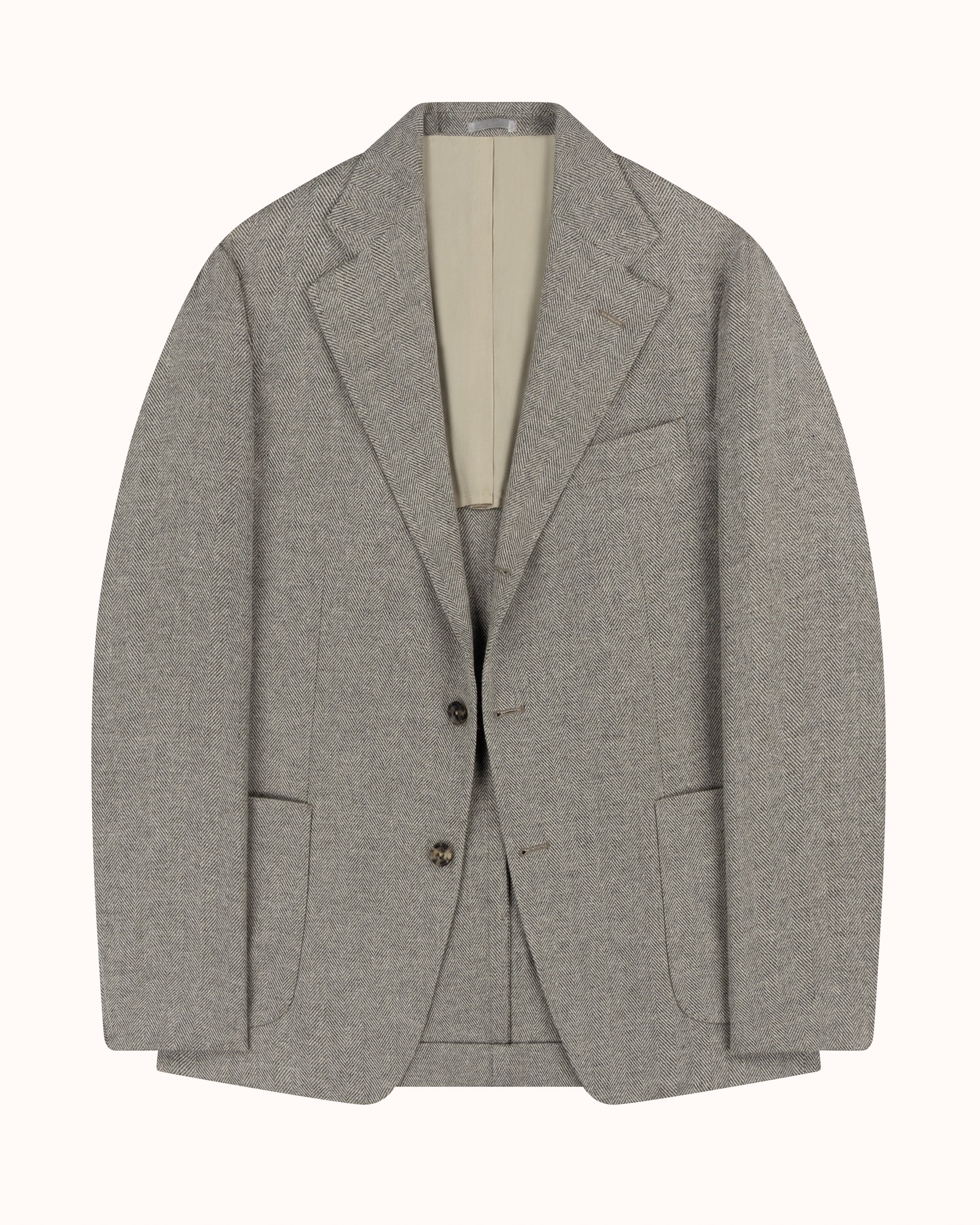 Sport Jacket - Grey Herringbone Wool Silk Linen