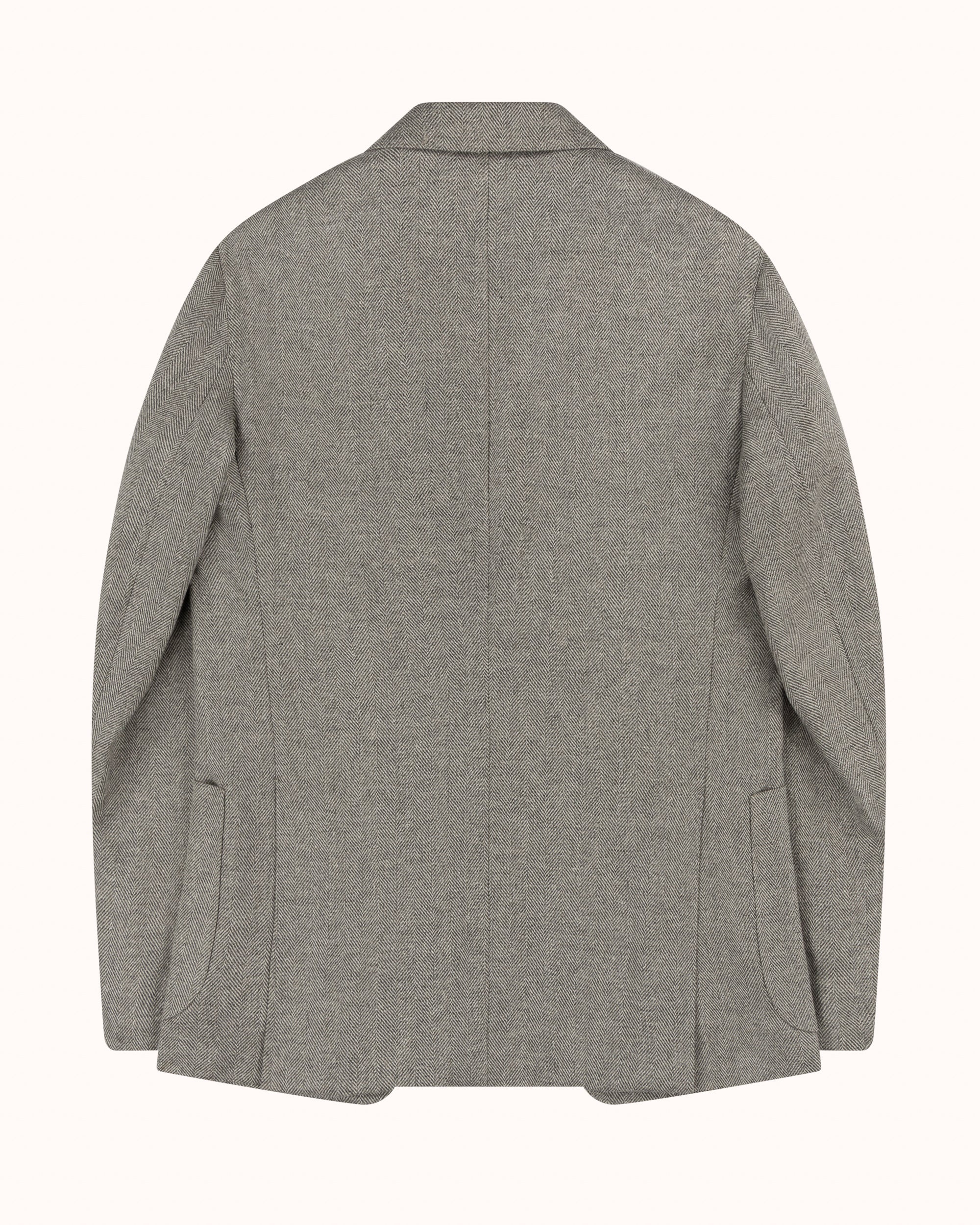 Sport Jacket - Grey Herringbone Wool Silk Linen